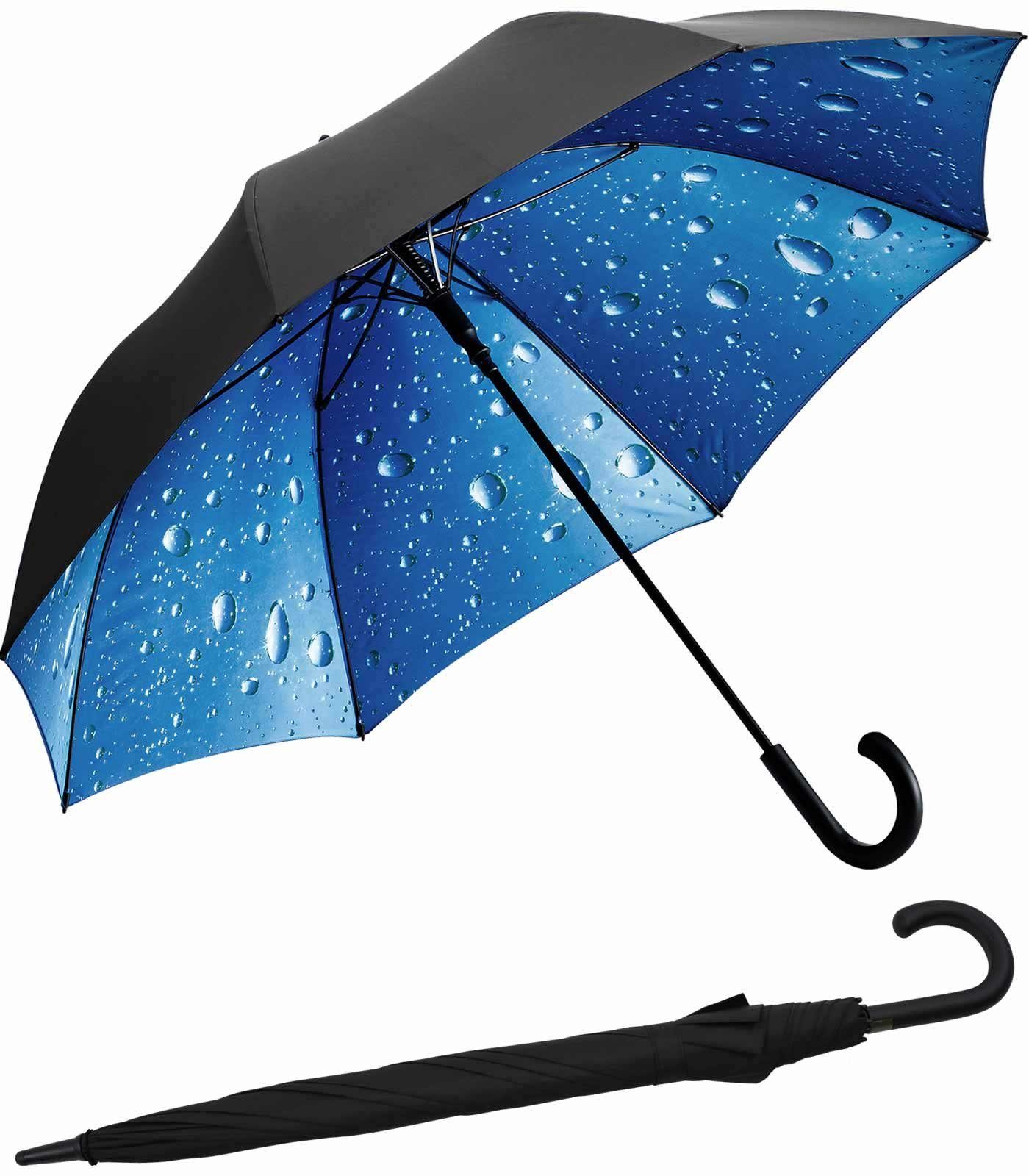 Impliva Langregenschirm Falcone® mit Automatik nur innen Motiv das bedruckter Himmel, Regen-schwarz - sichtbar von ist innen