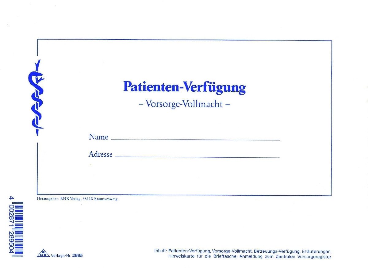 Formularblock Vordruck Patienten-Verfügung