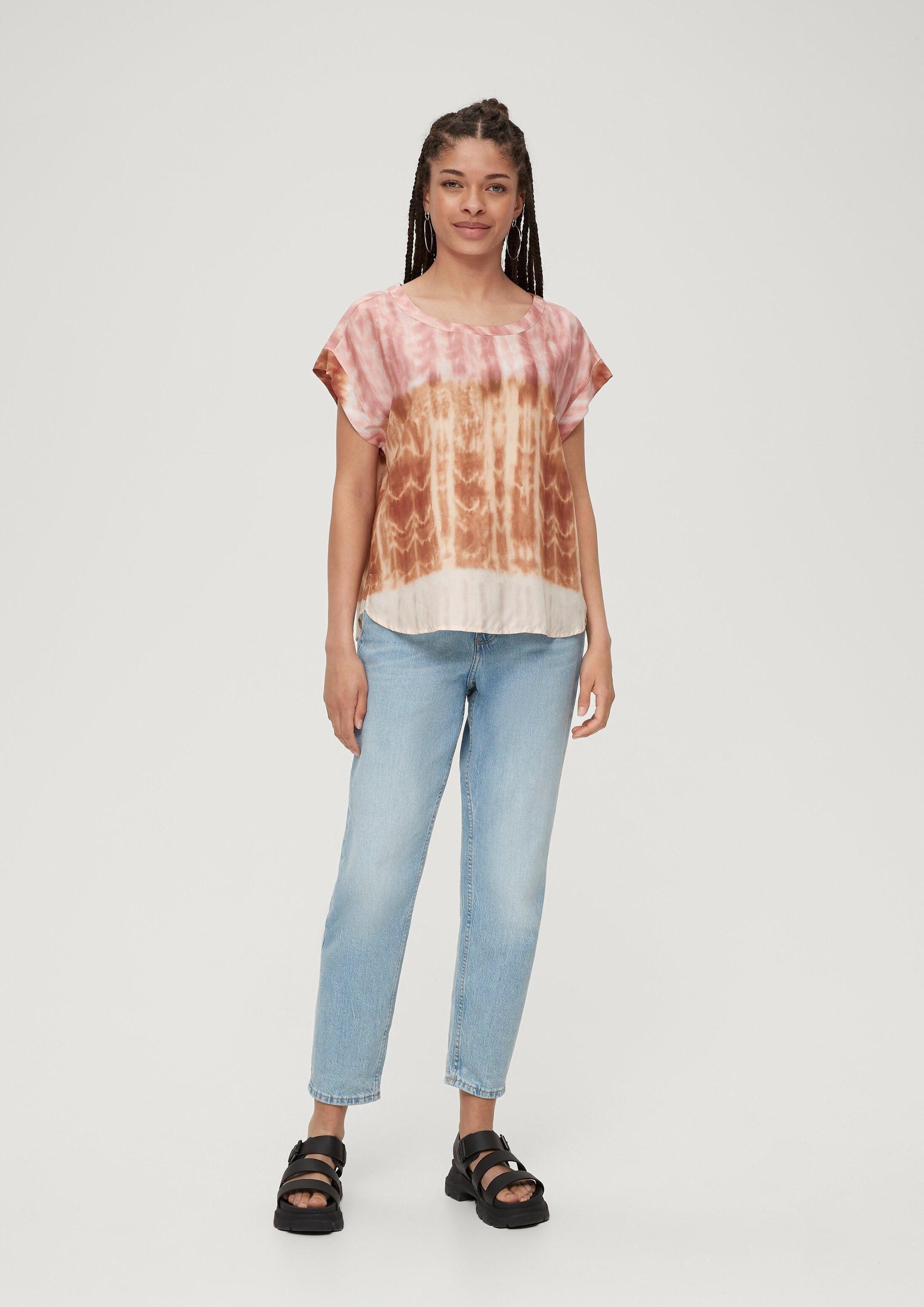 QS Kurzarmbluse Bluse Viskosebluse mit Allover-Print