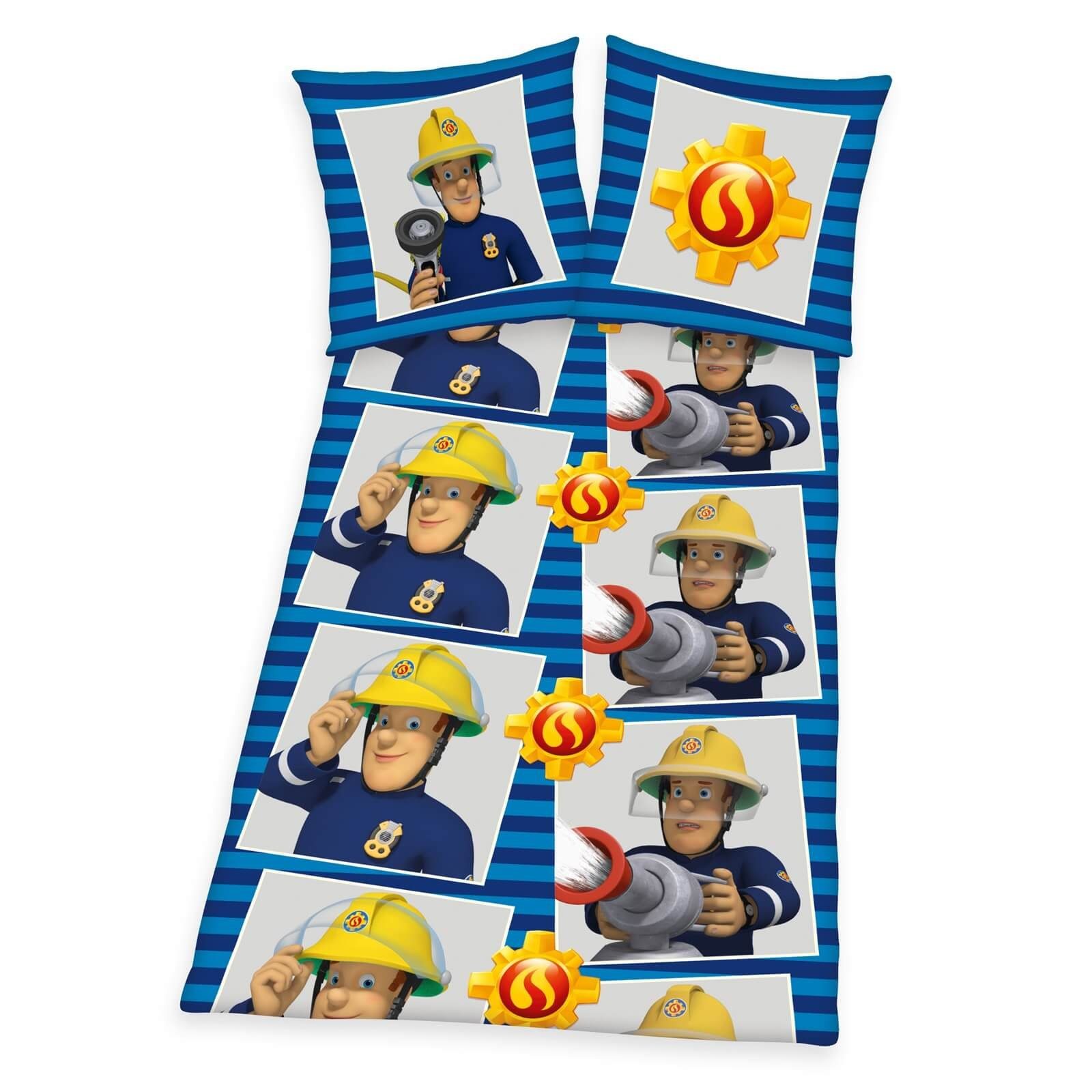 Kinderbettwäsche Herding Feuerwehr-mann Sam - Feinbiber Kuschel-Bettwäsche-Set, 135x200, Feuerwehrmann Sam, Mischgewebe, 65% Baumwolle / 35% Polyester