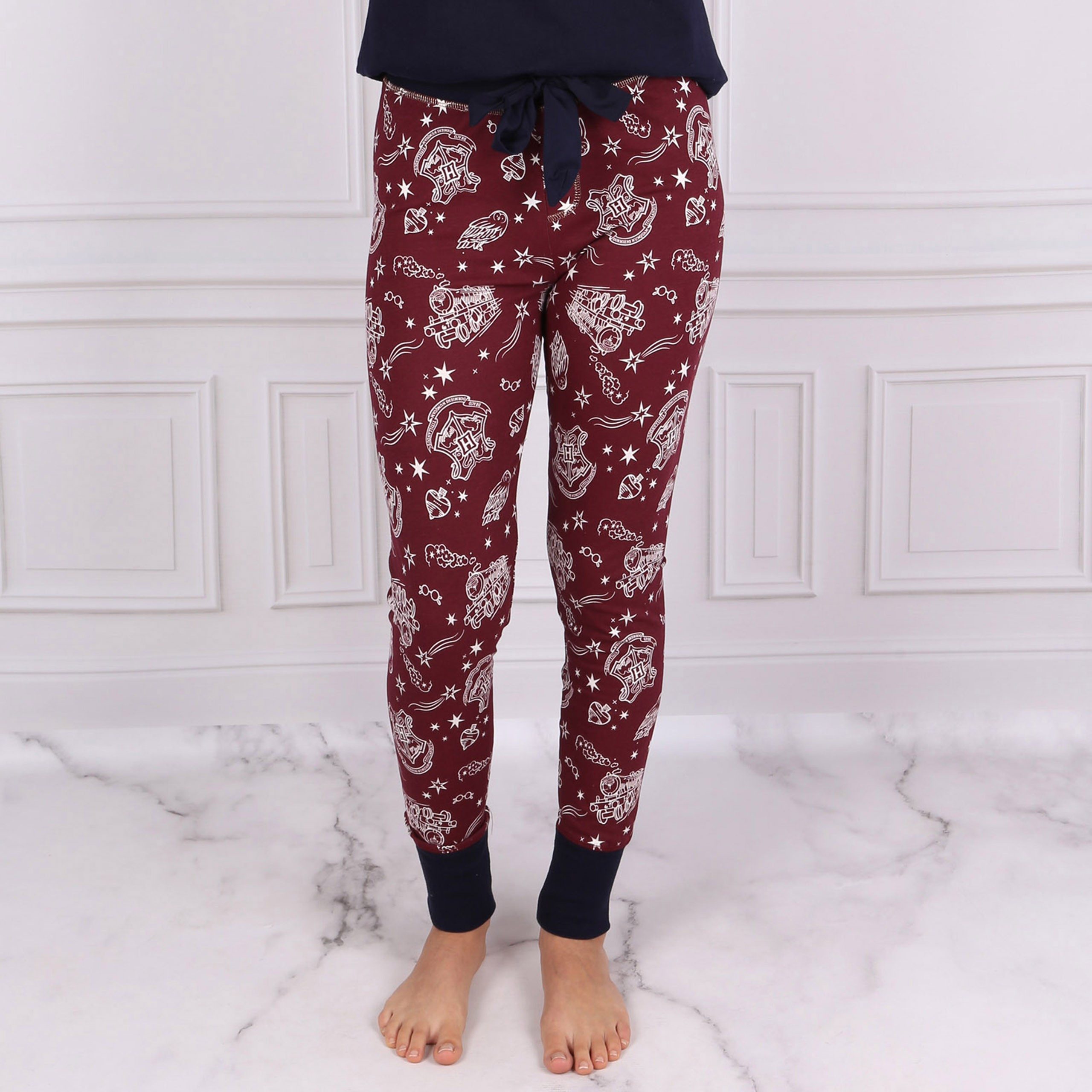 Harry Potter Pyjama Harry Potter Pyjama für Damen + Augenbinde, dunkelblau-burgunderrot XS