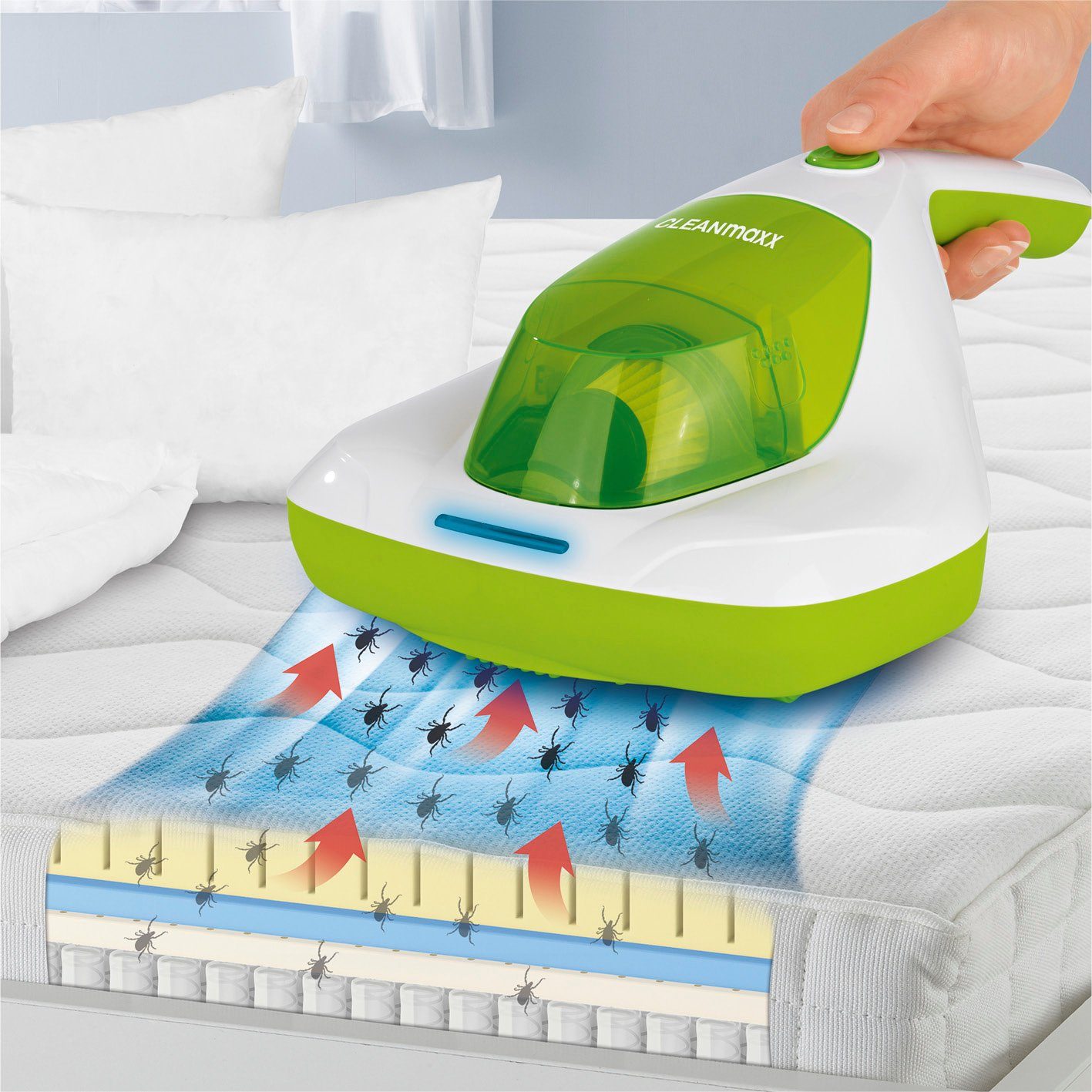 CLEANmaxx Matratzenreinigungsgerät Milben-Handstaubsauger Kompakt UV-C Licht, 300 W