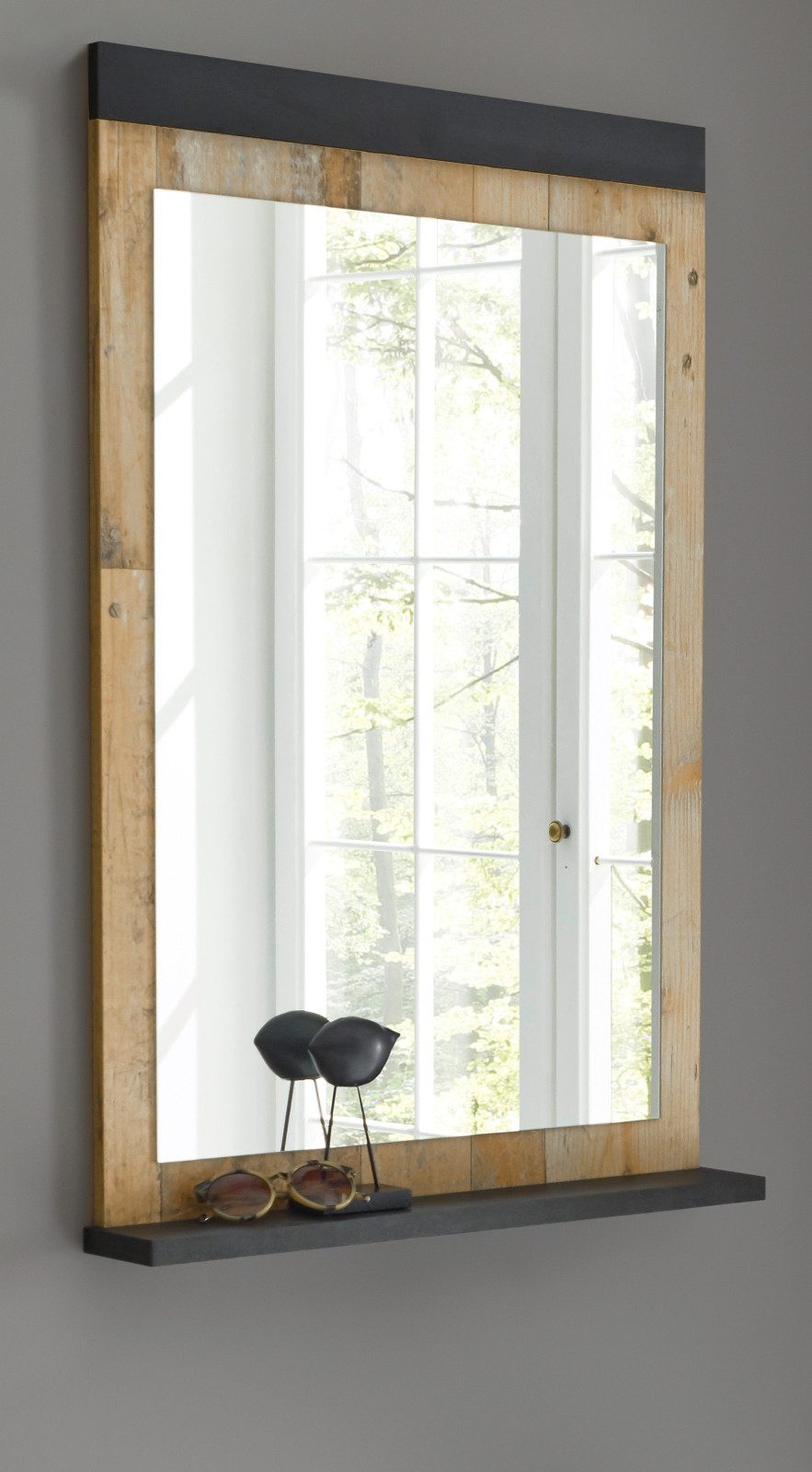 Furn.Design Garderobenspiegel Stove (Wandspiegel in Used Wood Vintage, 66 x 95 cm), mit Ablage