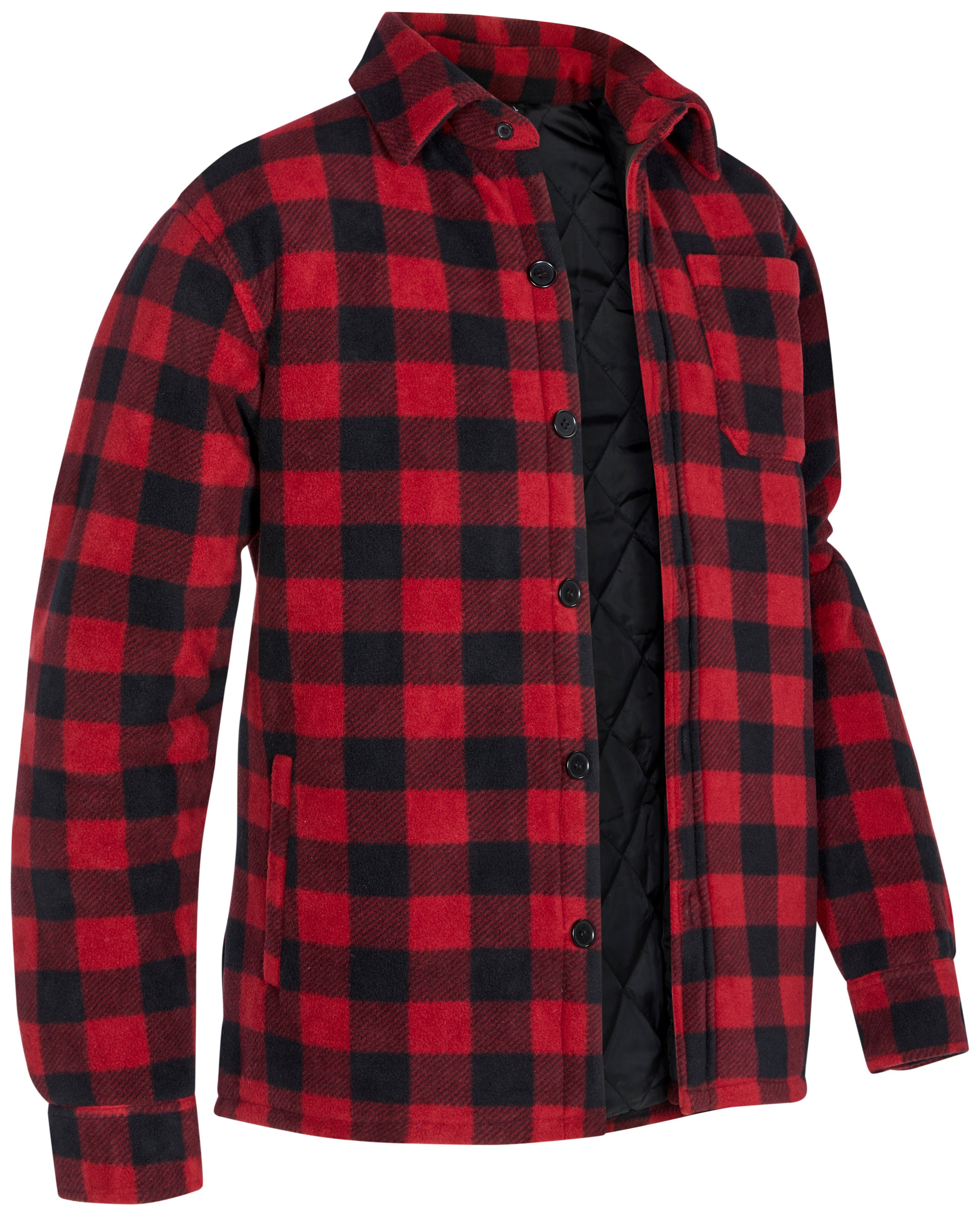 Northern Country Flanellhemd (als Jacke mit Rücken, warm offen tragen) verlängertem oder Flanellstoff zugeknöpft 5 rot-schwarz gefüttert, zu Taschen, Hemd mit