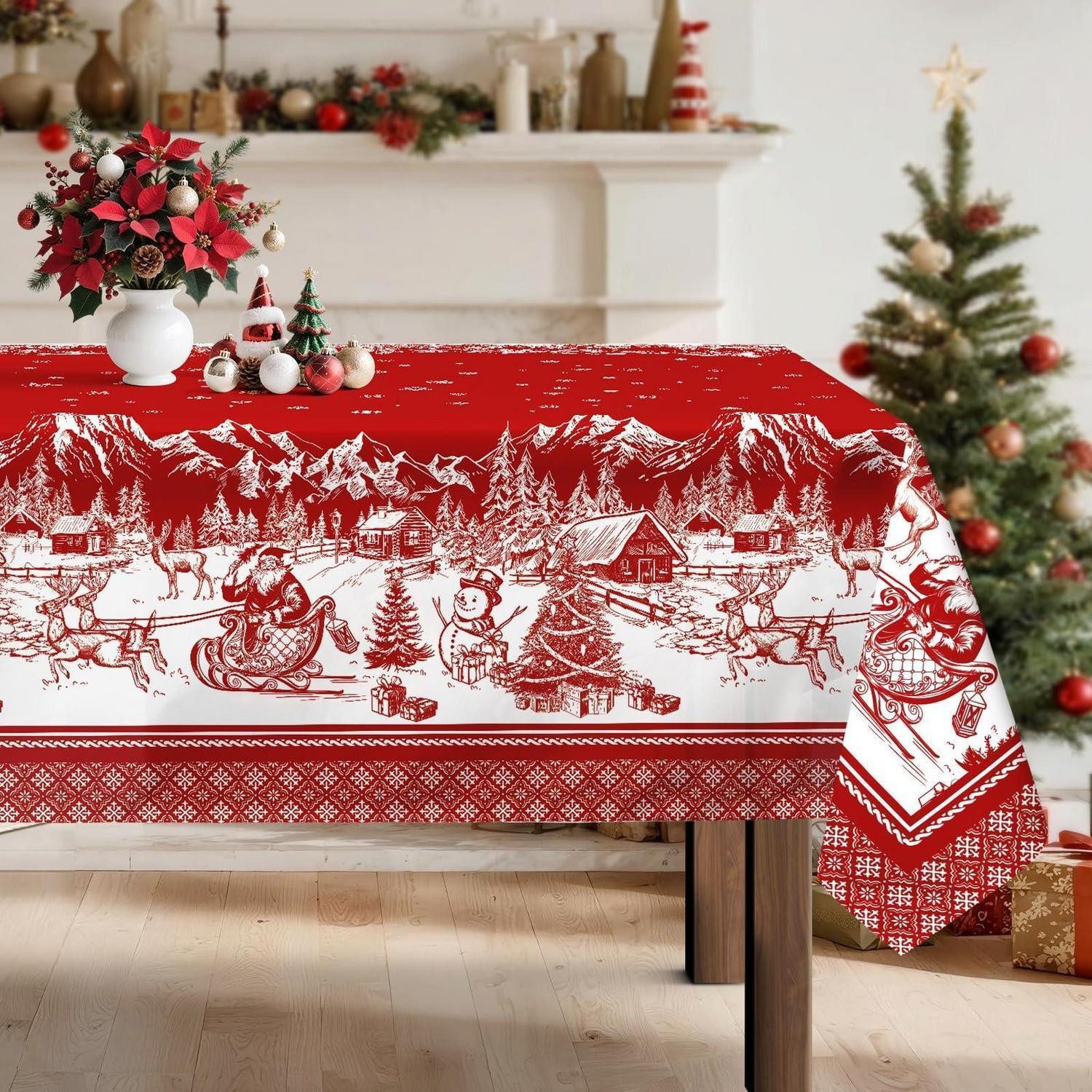 LuxusKollektion Tischdecke Tischdecke Weihnachten Retro Rechteck 152x213 cm Rentier (1-tlg)