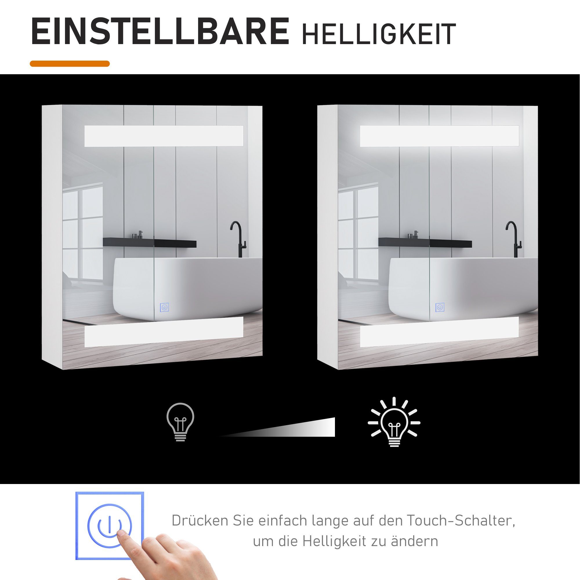 HOMCOM Spiegelschrank LED Lichtspiegel (Set, Badezimmerspiegel Badspiegel Wand Badschrank 15W LED-Spiegel-Schrank)