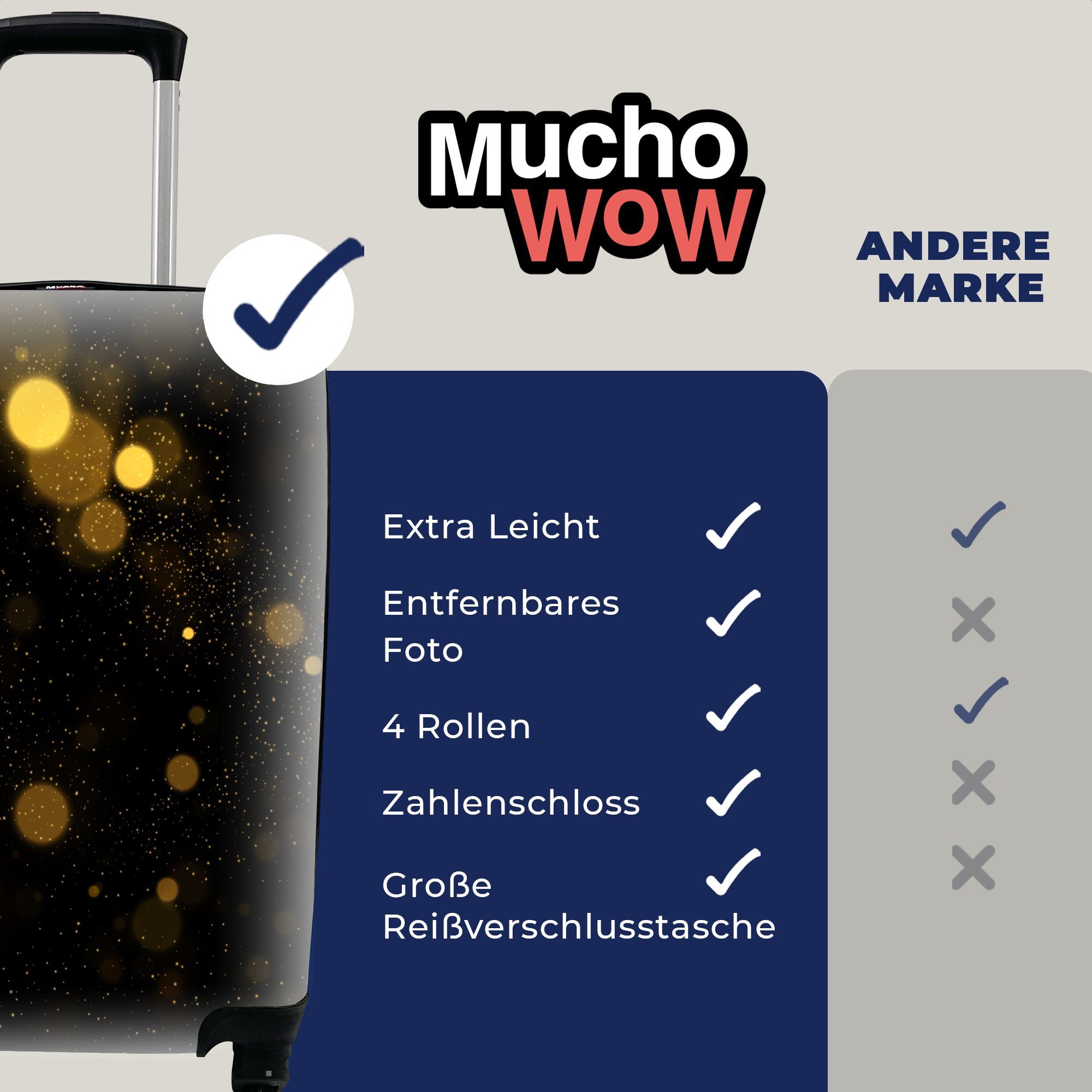 Abstrakt Reisetasche 4 Gold für - mit Schwarz, rollen, Handgepäck MuchoWow Ferien, Luxus - Reisekoffer Trolley, - Rollen, Handgepäckkoffer