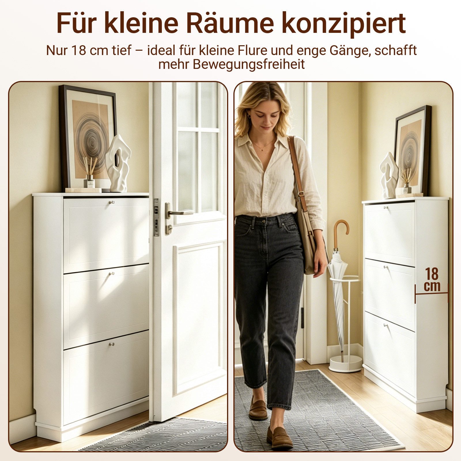 SoBuy Schuhkipper FSR215/216, Schuhregal Schuhkommode Schuhablage Schuhaufbewahrung, Schuhschrank schmal, mit Klappen, 18cm tief, Platzsparend, Flur – Bild 4 von 5