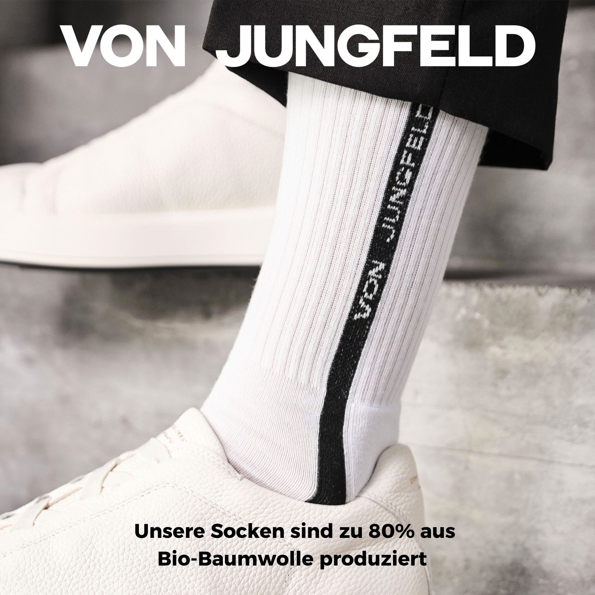 von Jungfeld Tennissocken Branding Baumwoll-Mischung 35-46 Unisex 2 Paar (2-Paar, 2er-Pack) Sportsocken mit verstärkter Ferse & Fußsohle