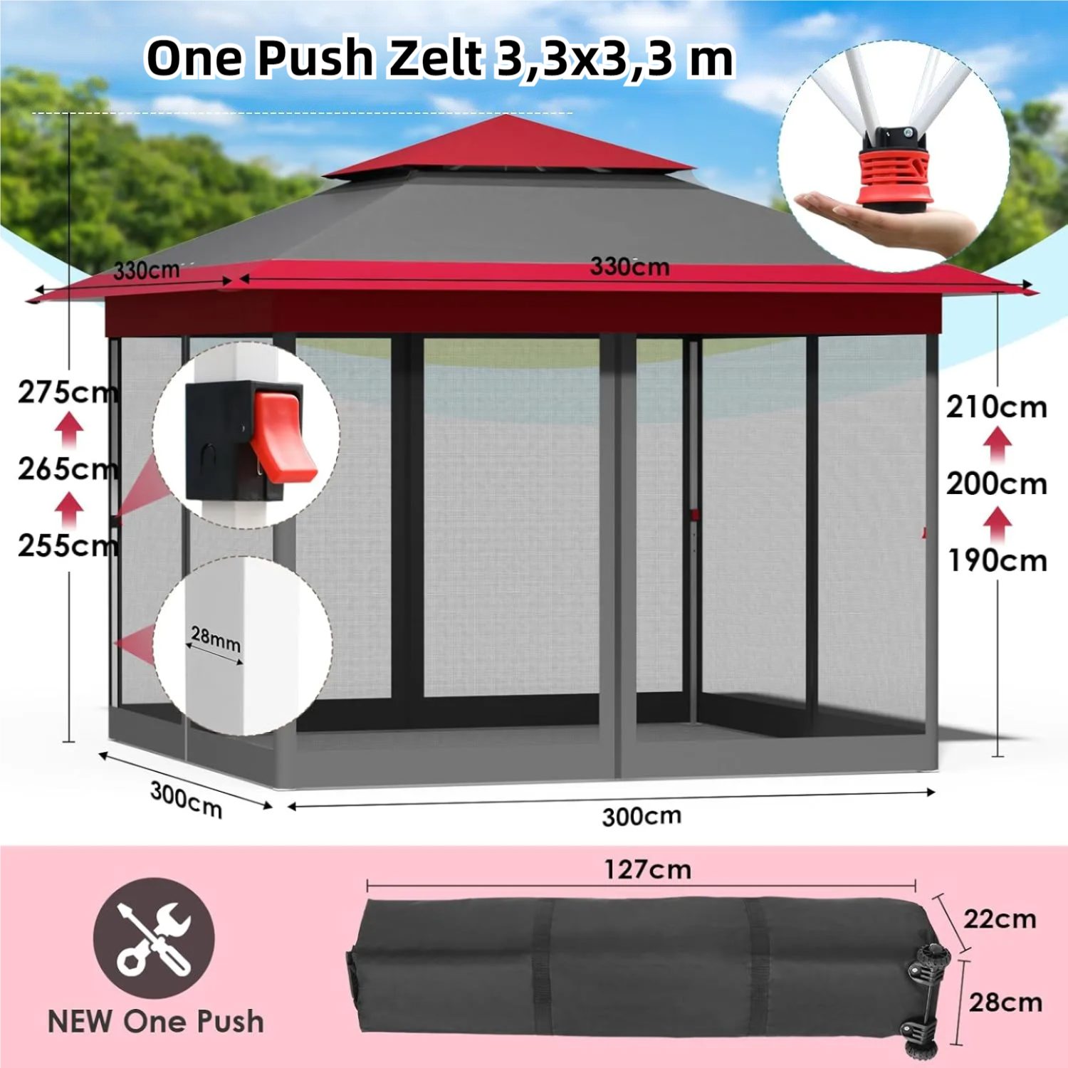 TLGREEN Faltpavillon 3,3x3,3 mit 4 Moskitonetz günstig online kaufen