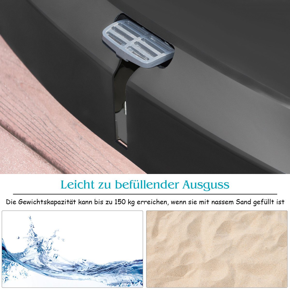 COSTWAY Schirmständer, Sonnenschirmständer mit Rollen, befüllbar, rollbar