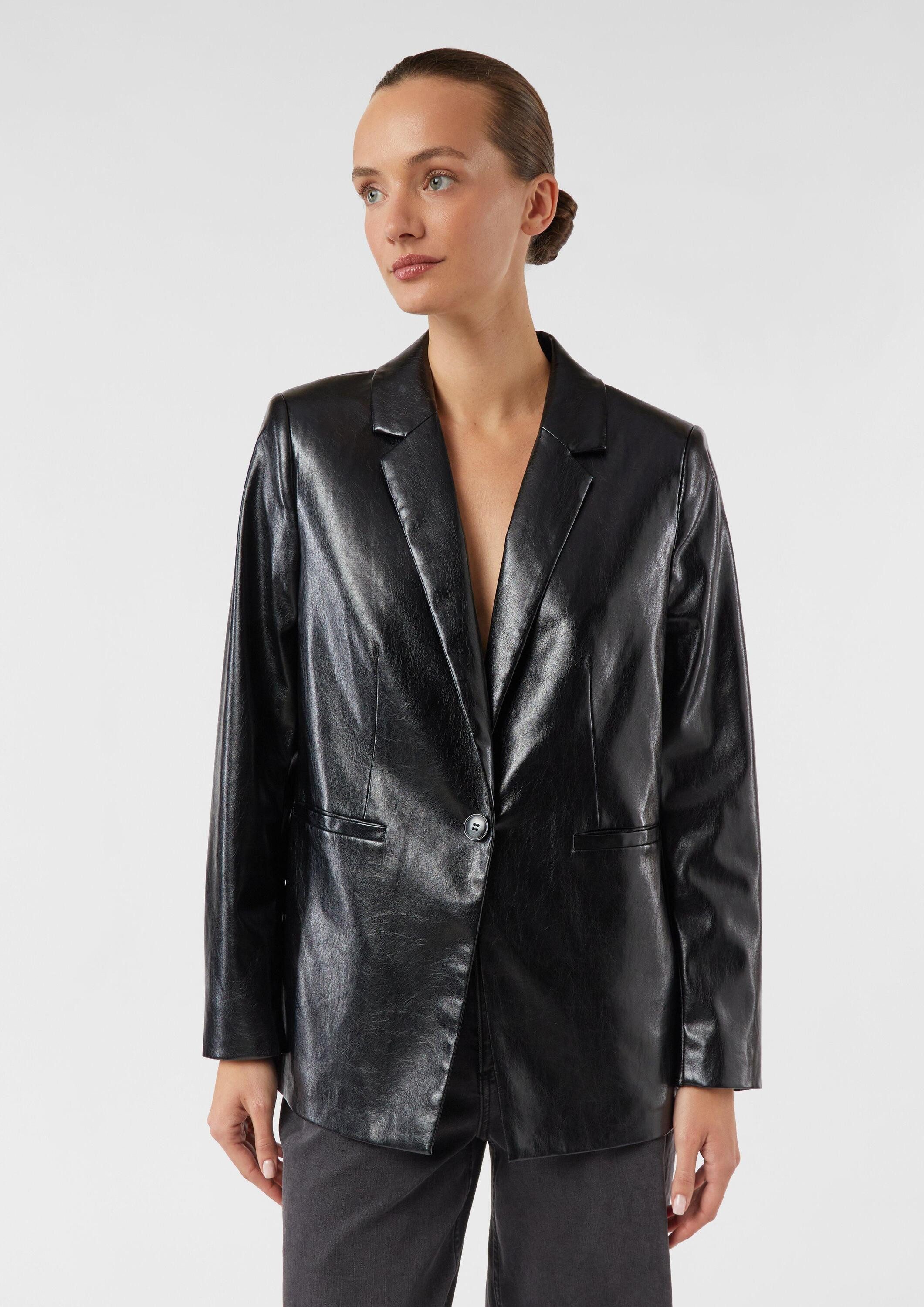 comma Jackenblazer Indoor-Blazer Lockerer Blazer aus Kunstleder