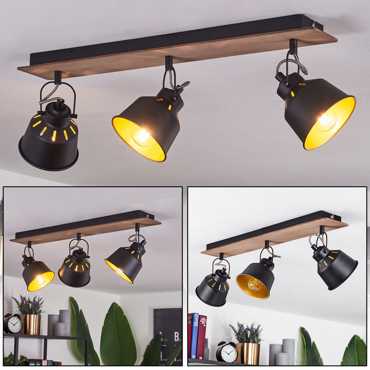 hofstein Deckenleuchte »Rimini« verstelllbare Deckenlampe, Metall/Holz, Schwarz/Chromfarben, ohne Leuchtmittel, E14en, Moderne Leuchte, dunkelbraun, Goldfarben