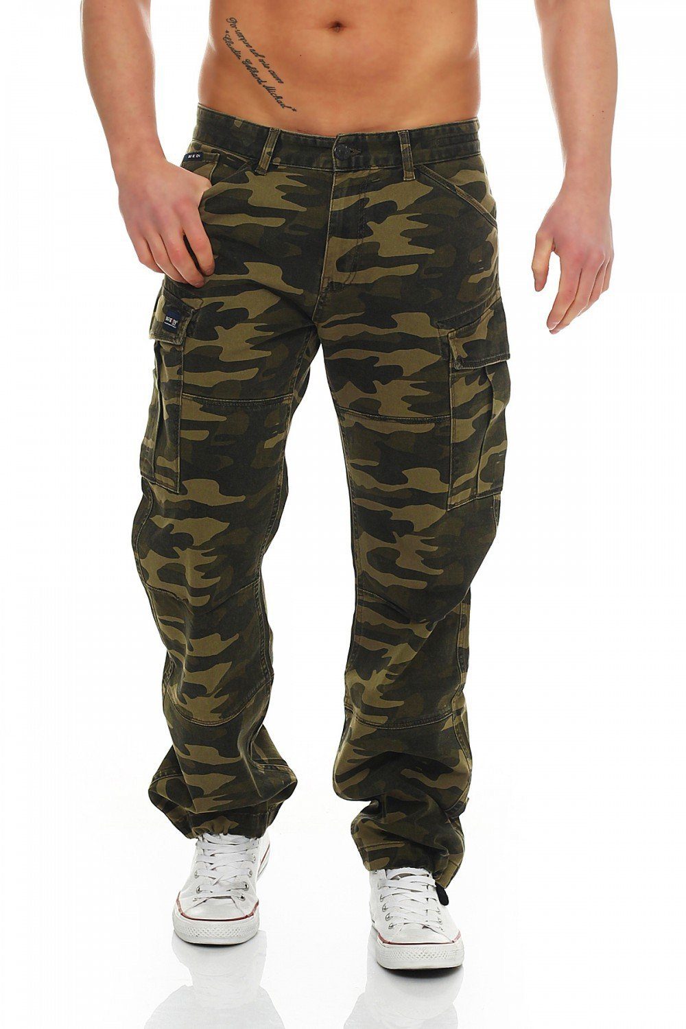 Big Seven Cargojeans Big Seven Brian Cargo Hose Green Camouflage Comfort Fit Herren Jeans