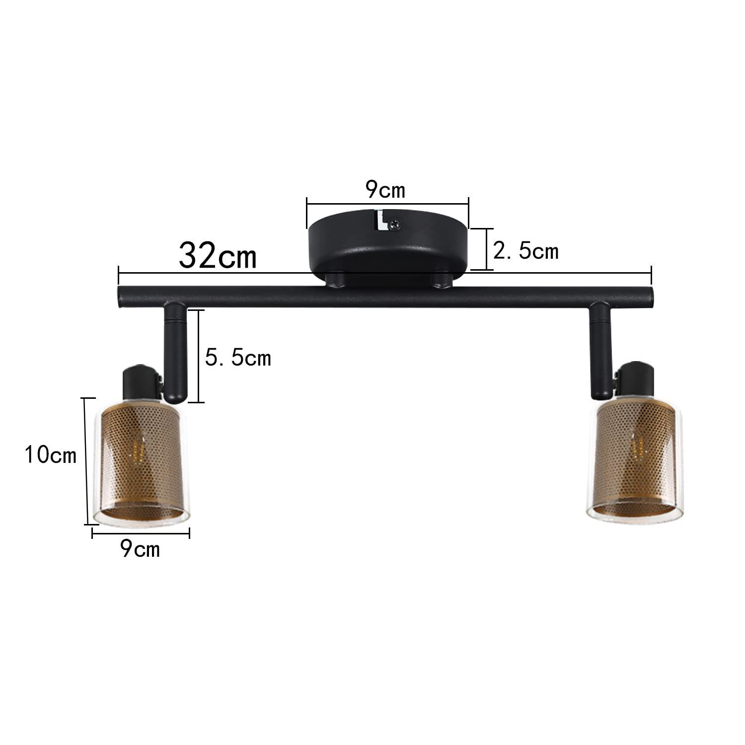 ZMH Deckenstrahler Vintage Retro Industrial 2 Glas, Metall aus Schwarz ohne Gold E14 Flammig Leuchtmittel