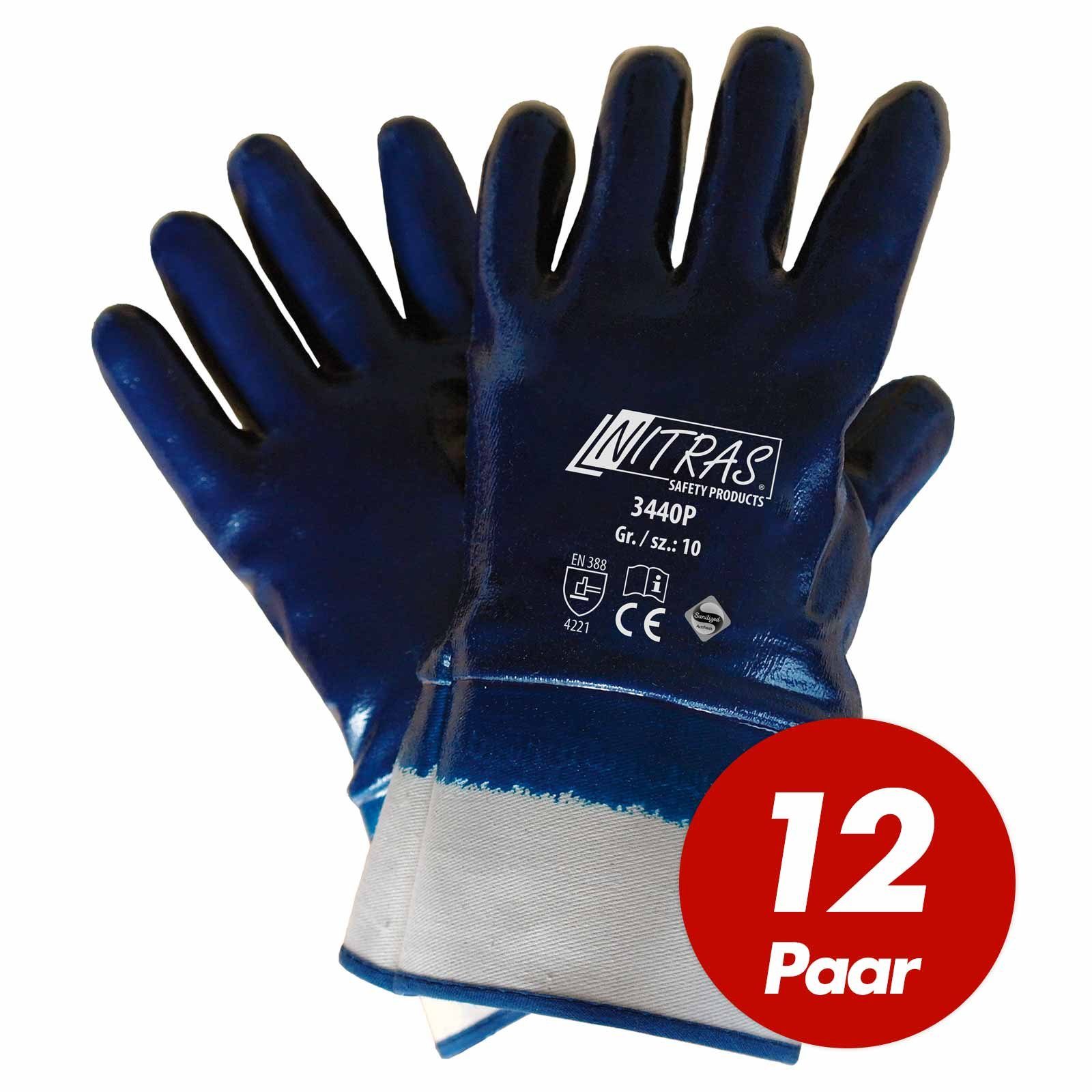 Nitras Nitril-Handschuhe Nitras Nitrilhandschuh Premium 3440P vollbeschichtet - VPE 12 Paar (Spar-Set)