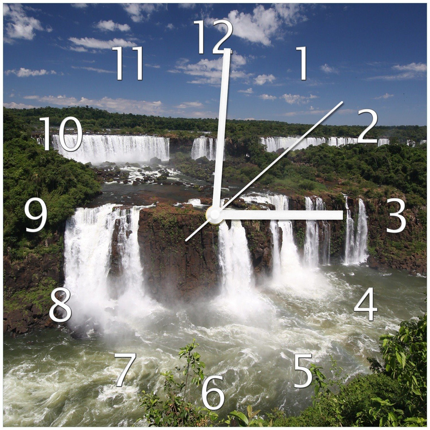 (Glasuhr) Wallario Wanduhr Iguazu-Wasserfälle