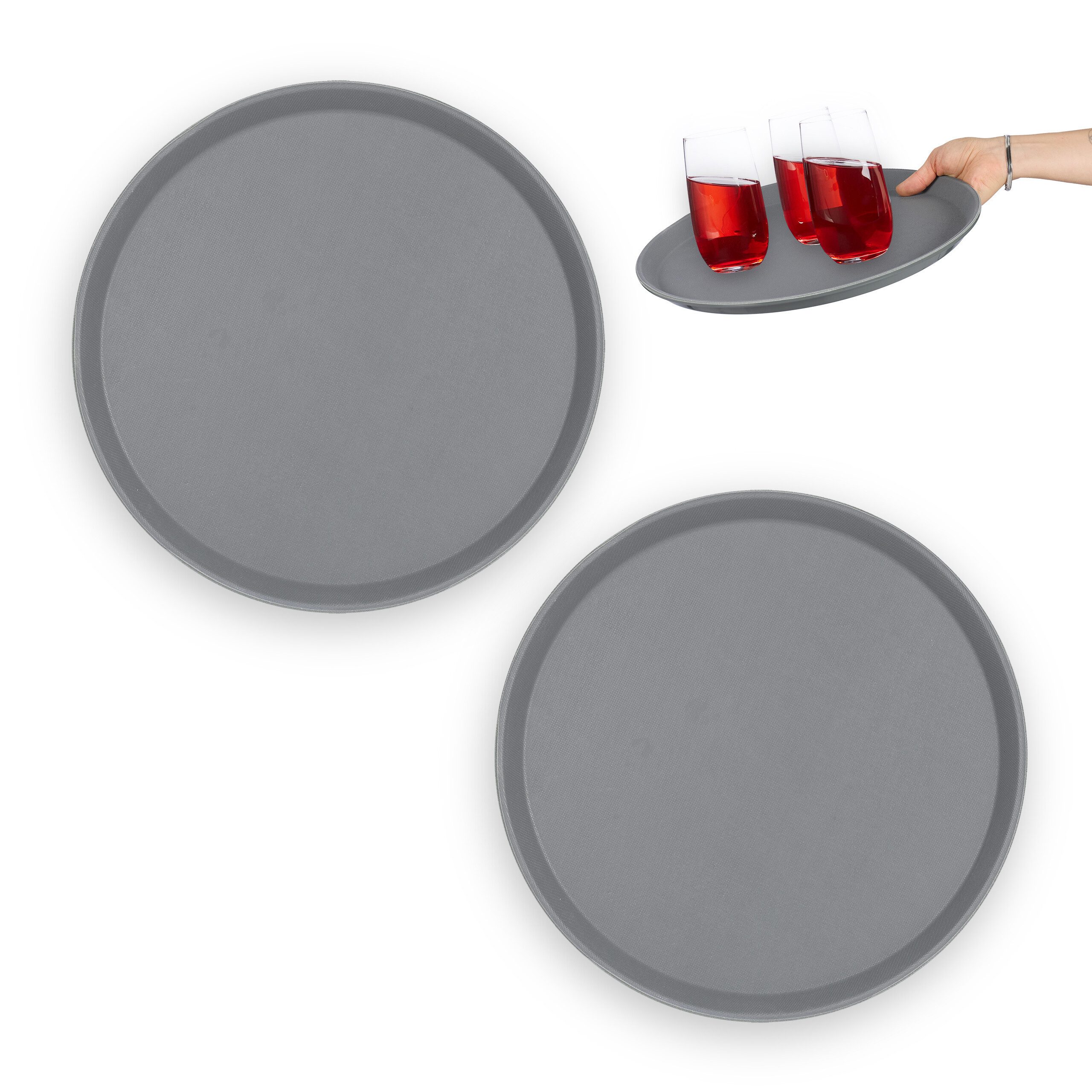 relaxdays Tablett Rundes Serviertablett 2er Set 35 cm, Kunststoff, (Set, 2-tlg)
