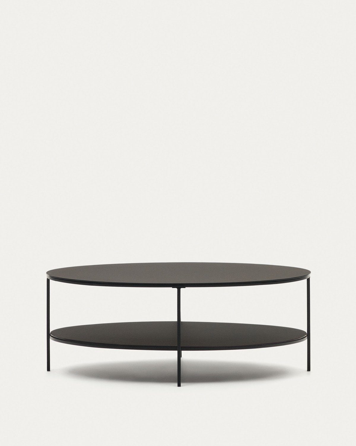 Natur24 Couchtisch Couchtisch Fideia 110 x 65 x 42 cm Glas und Metall Schwarz Wohnzimmer