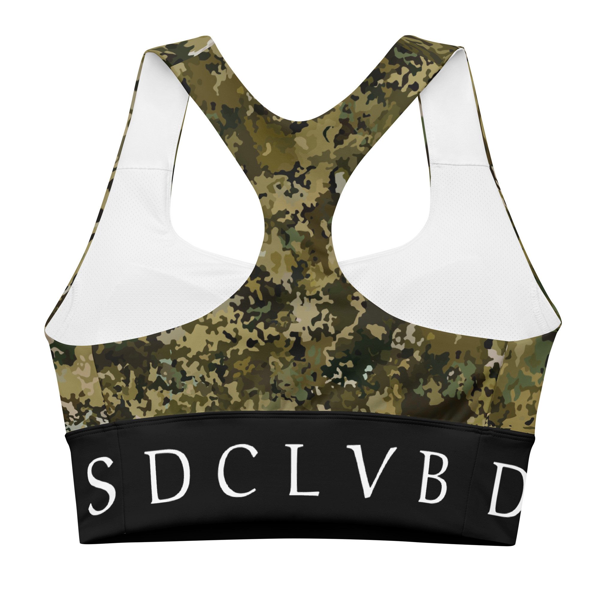DECALVIBES Sport-BH Longline Sports Bra Forest Camouflage Longline Design, starker Halt, herausnehmbare Pads, atmungsaktiv