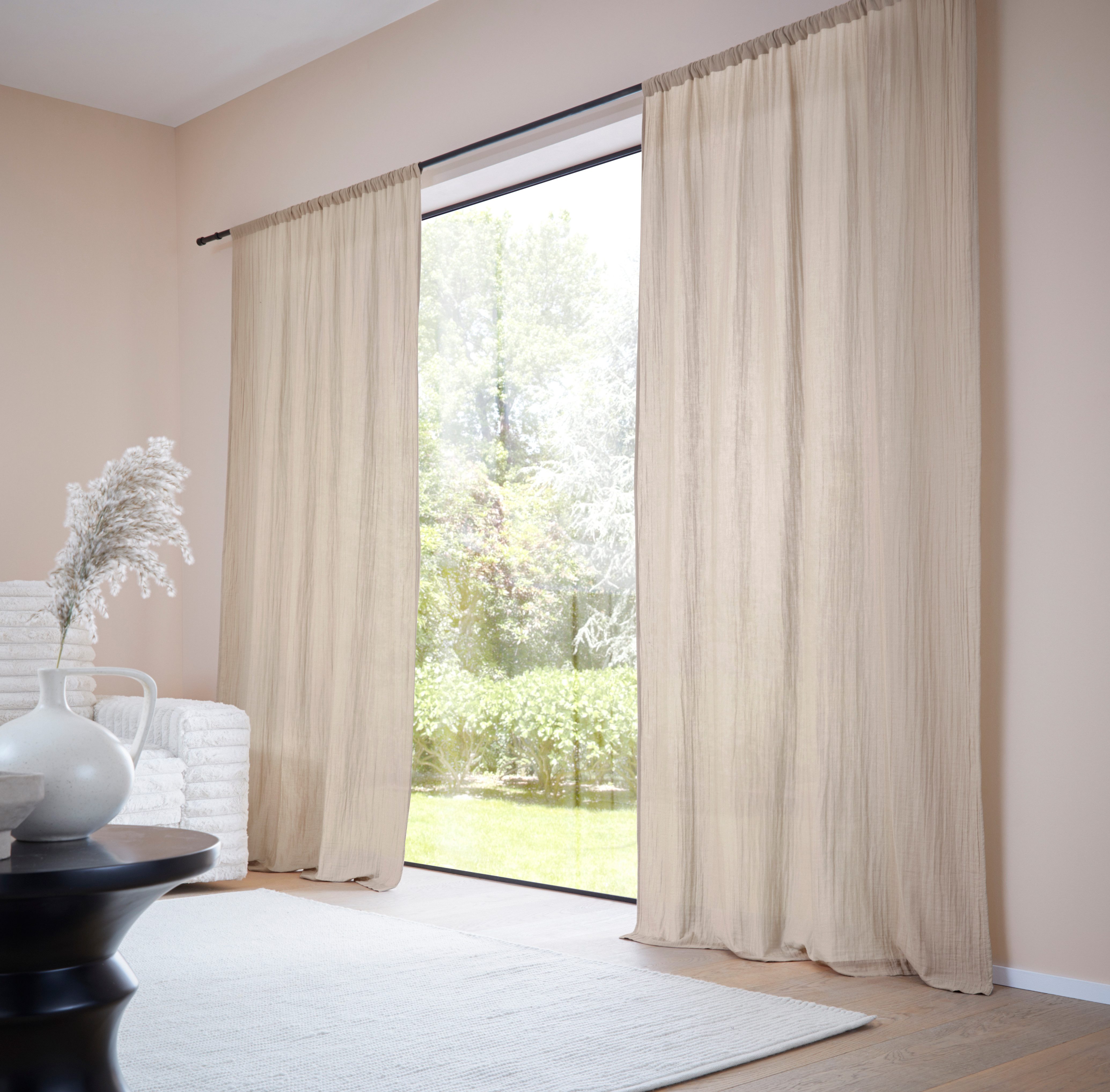 LeGer Home by Lena Gercke Gardine Hevin, Musselin Vorhang, blickdichte Gardine (1 St), Stangendurchzug, blickdicht, natürliche, moderne Gardine in schönem Musselin Look