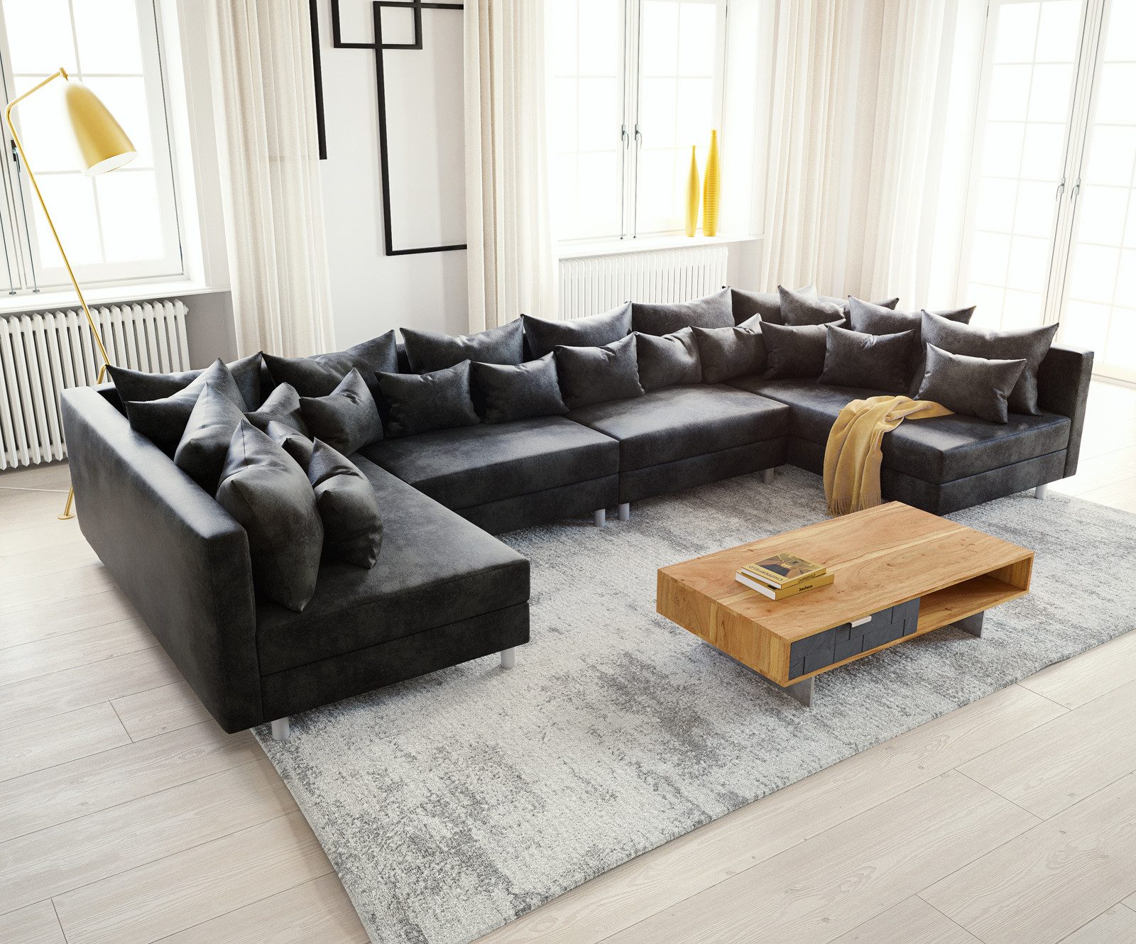 DELIFE Wohnlandschaft Clovis, XL Anthrazit Antik günstig online kaufen