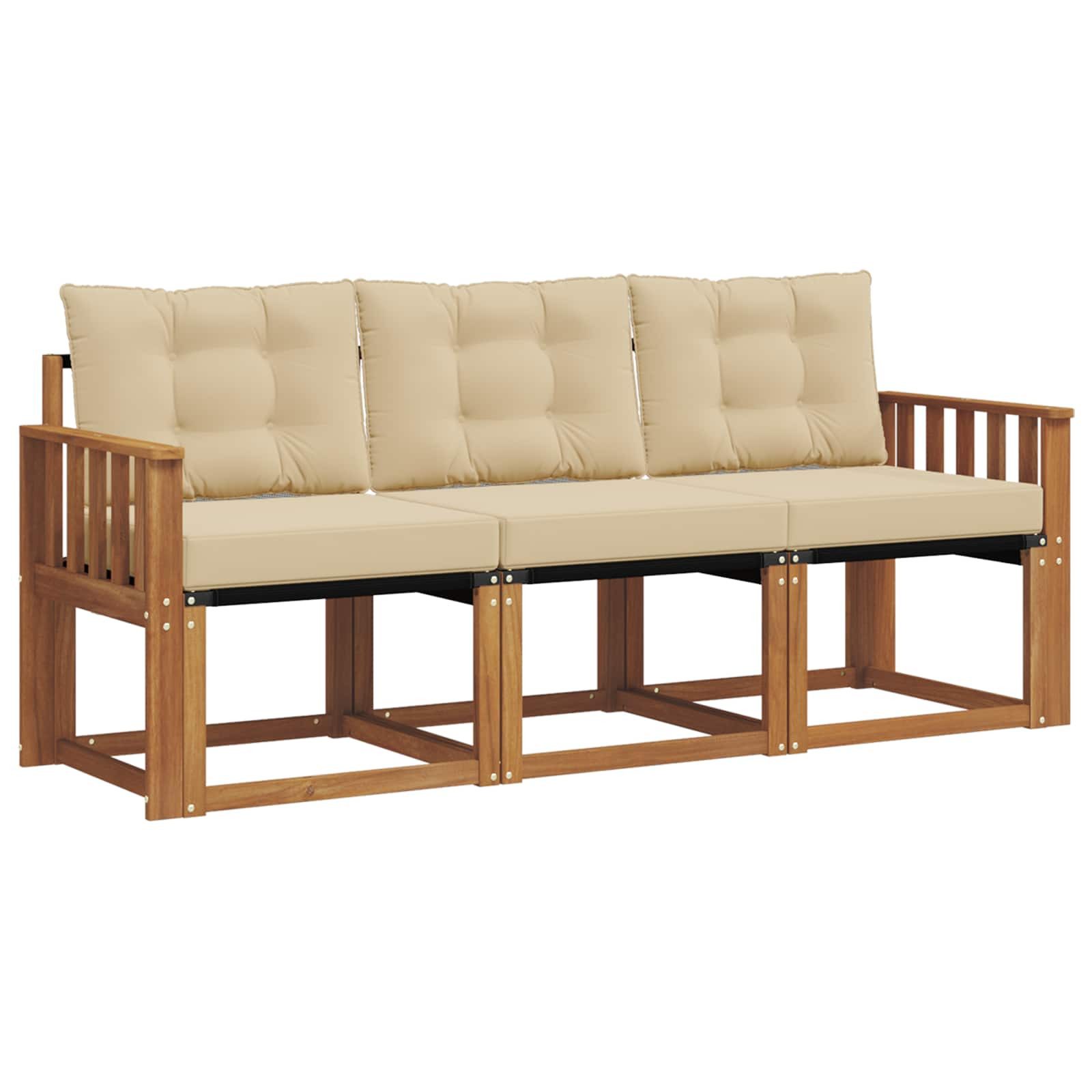 vidaXL Gartenlounge-Set Outdoor-Sofagarnitur 3 Stk. Natur und Beige, (3-tlg)