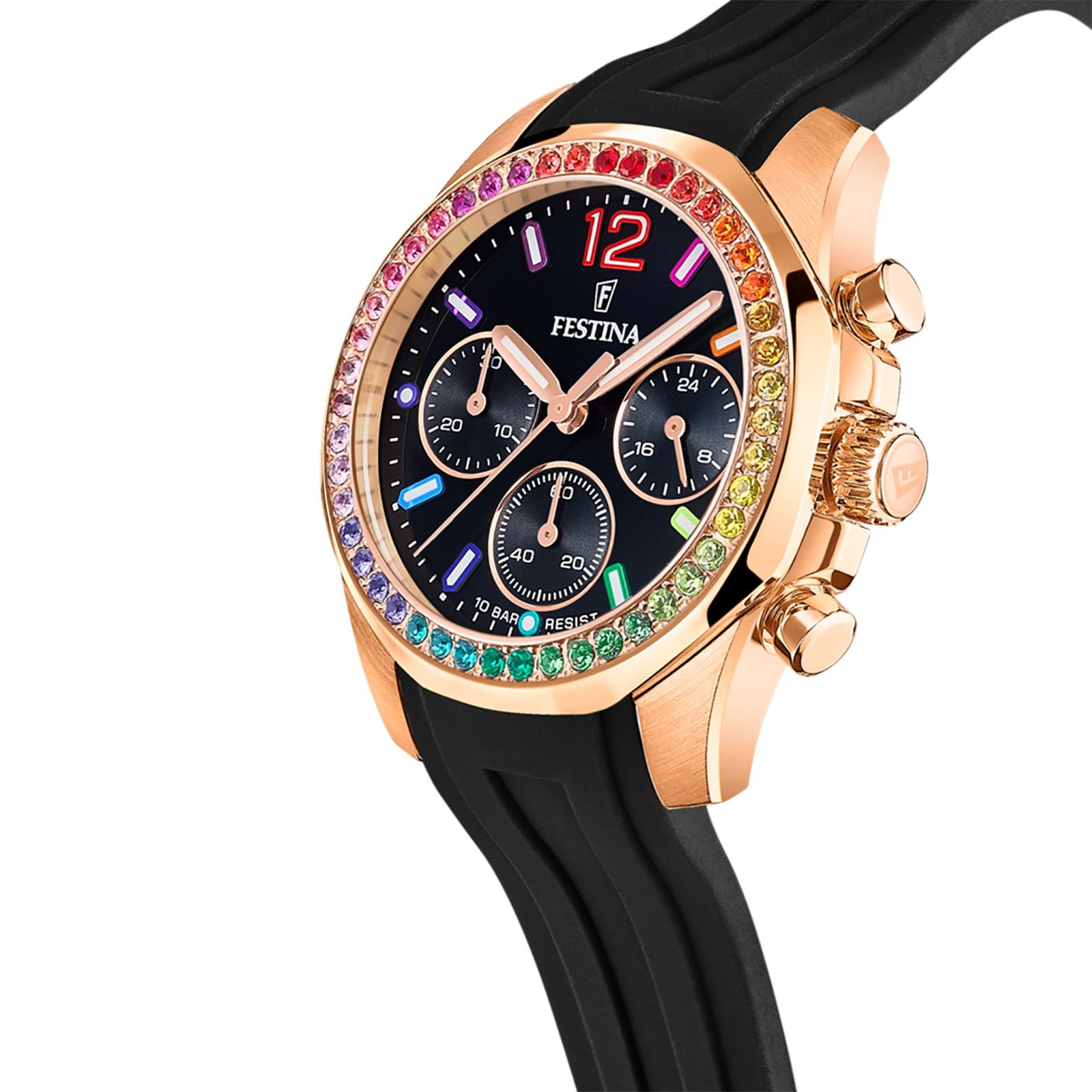 Festina Quarzuhr Festina Damenuhr Boyfriend, (Analoguhr), Damen Armbanduhr rund, Silikonarmband schwarz, Casual