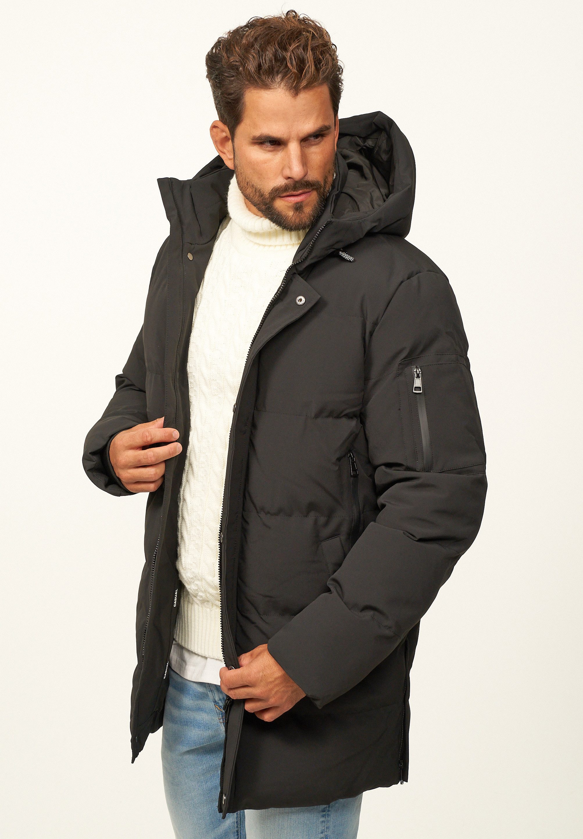 OneRedox Parka mit Kapuze als Winterjacke Steppjacke Herren warme Pufferjacke Windbreaker - Wintermantel