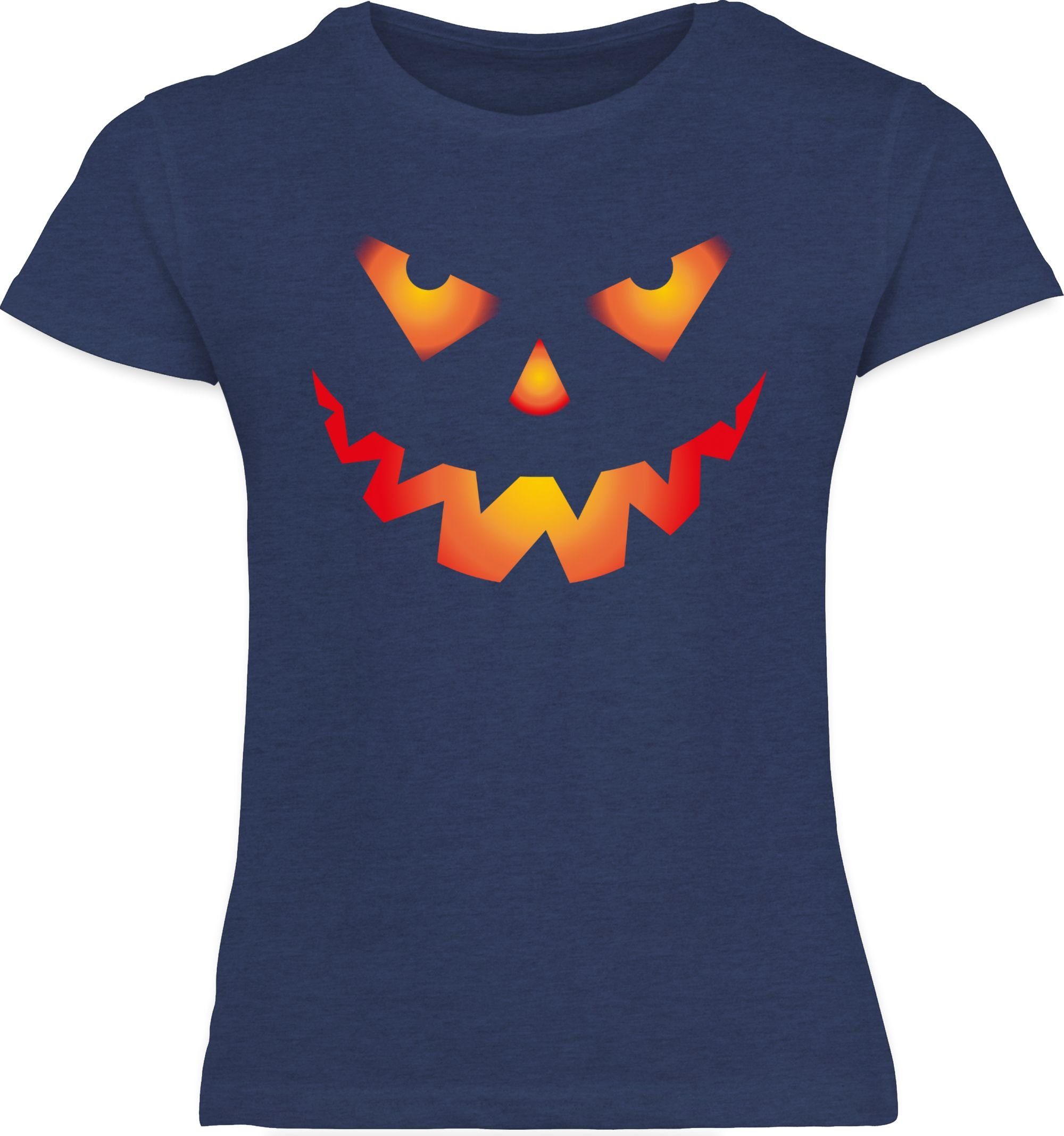 Shirtracer T-Shirt Halloween Kürbis Gesicht Gruseliger Dunkelblau 02 Kürbisgesicht Meliert Kostüme Kinder Gruselig Böse für Halloween