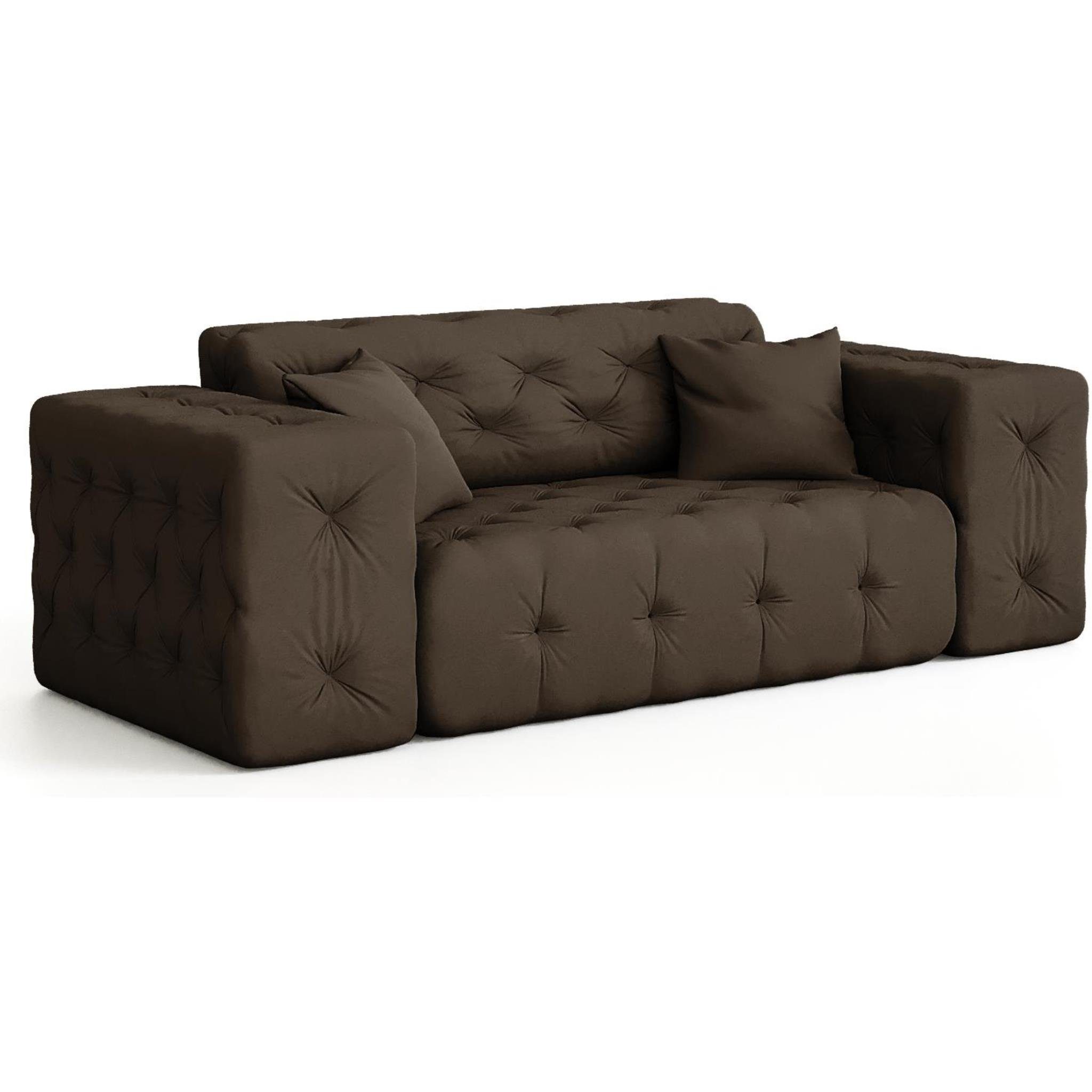 Chesterfield-Design, Moreno, 2-Sitzer hochwertiger Knopfheftung mit Wellenfedern ebony Beautysofa Sofa mit Velvetstoff, Opera 2-Sitzer auf im