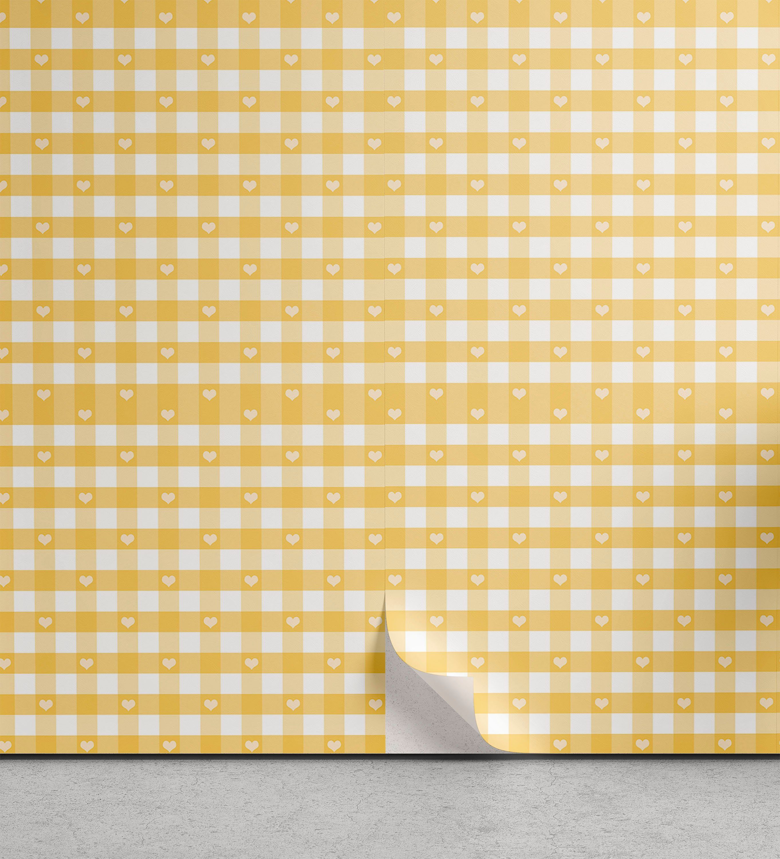 Abakuhaus Vinyltapete selbstklebendes Wohnzimmer Küchenakzent, Weinlese-Gelb karierte Muster