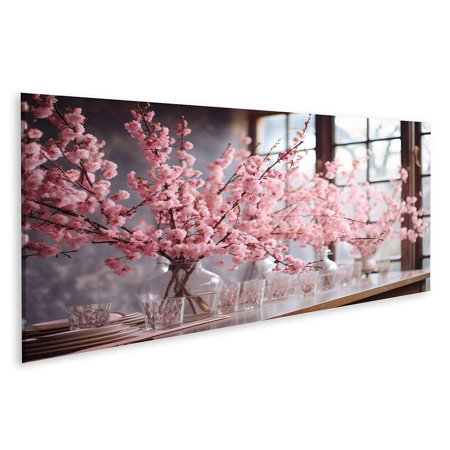 islandburner Leinwandbild Tisch mit rosa Sakura günstig online kaufen