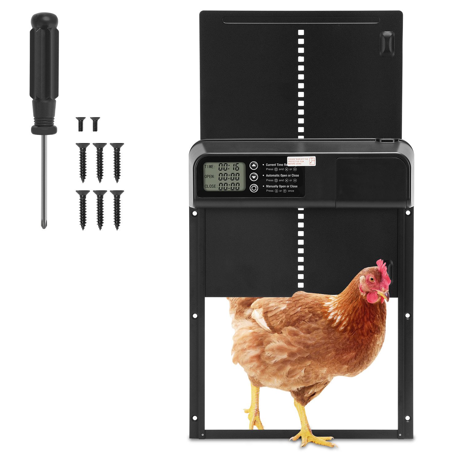 Clanmacy Hühnerstall Automatische Hühnerstalltür mit Zeit- und Handmodus, LCD-Display, IPX4