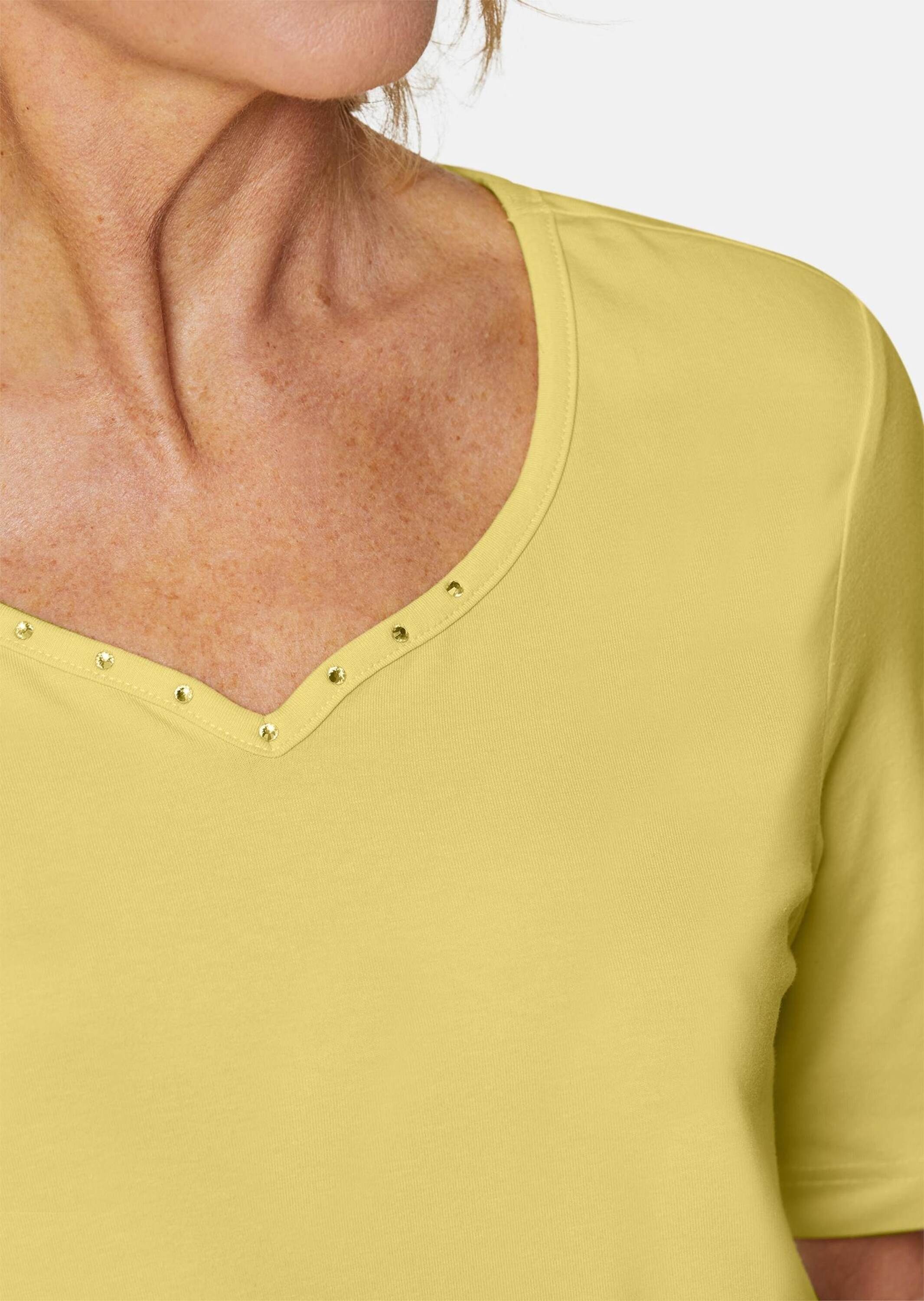 GOLDNER T-Shirt Halbarm Basic-Shirt aus Baumwolle Herzausschnitt mit funkelnden Details, bequeme Passform