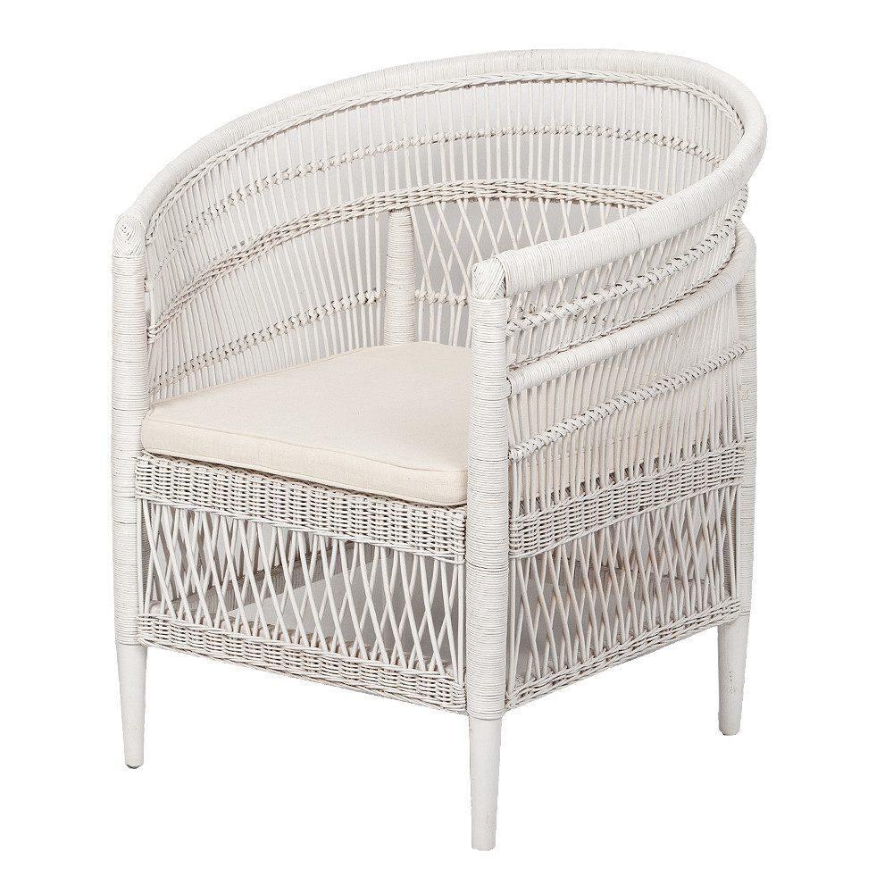 LebensWohnArt Sessel Rattan-Sessel MALAWI Weiß inkl. Sitzkissen. € 399,00