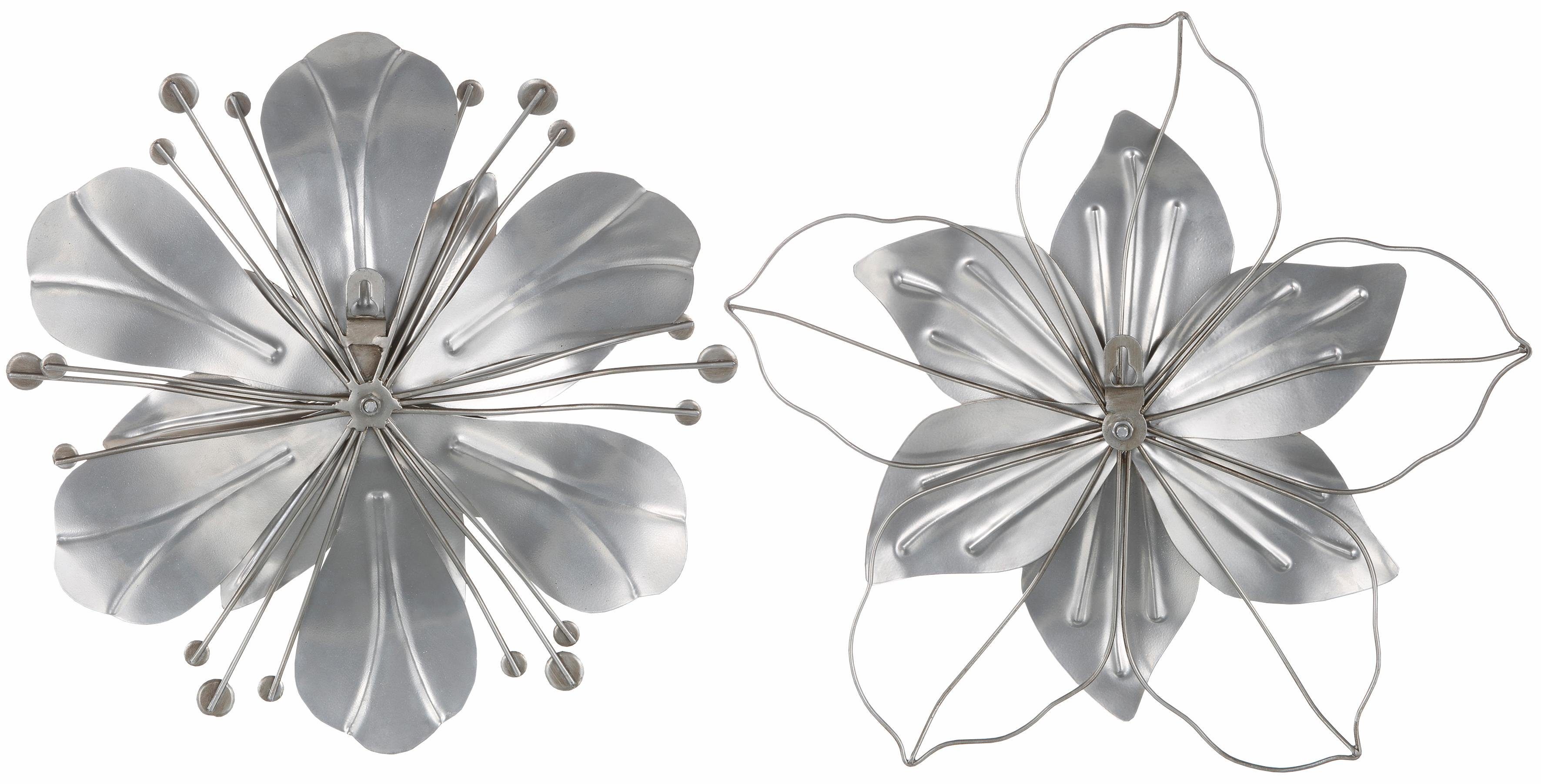 Home affaire Wanddekoobjekt Blume (2er-Set), Metall, Verzierung Wanddeko, mit Perlmutt aus