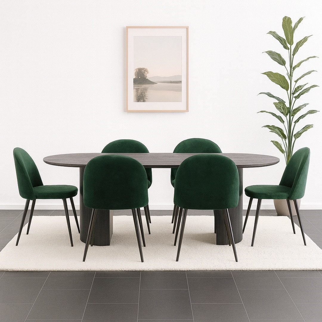 ebuy24 Essgruppe Kyoto Essgruppe Esstisch dunkelbraun, 6 Stühle aus, (7-tlg)