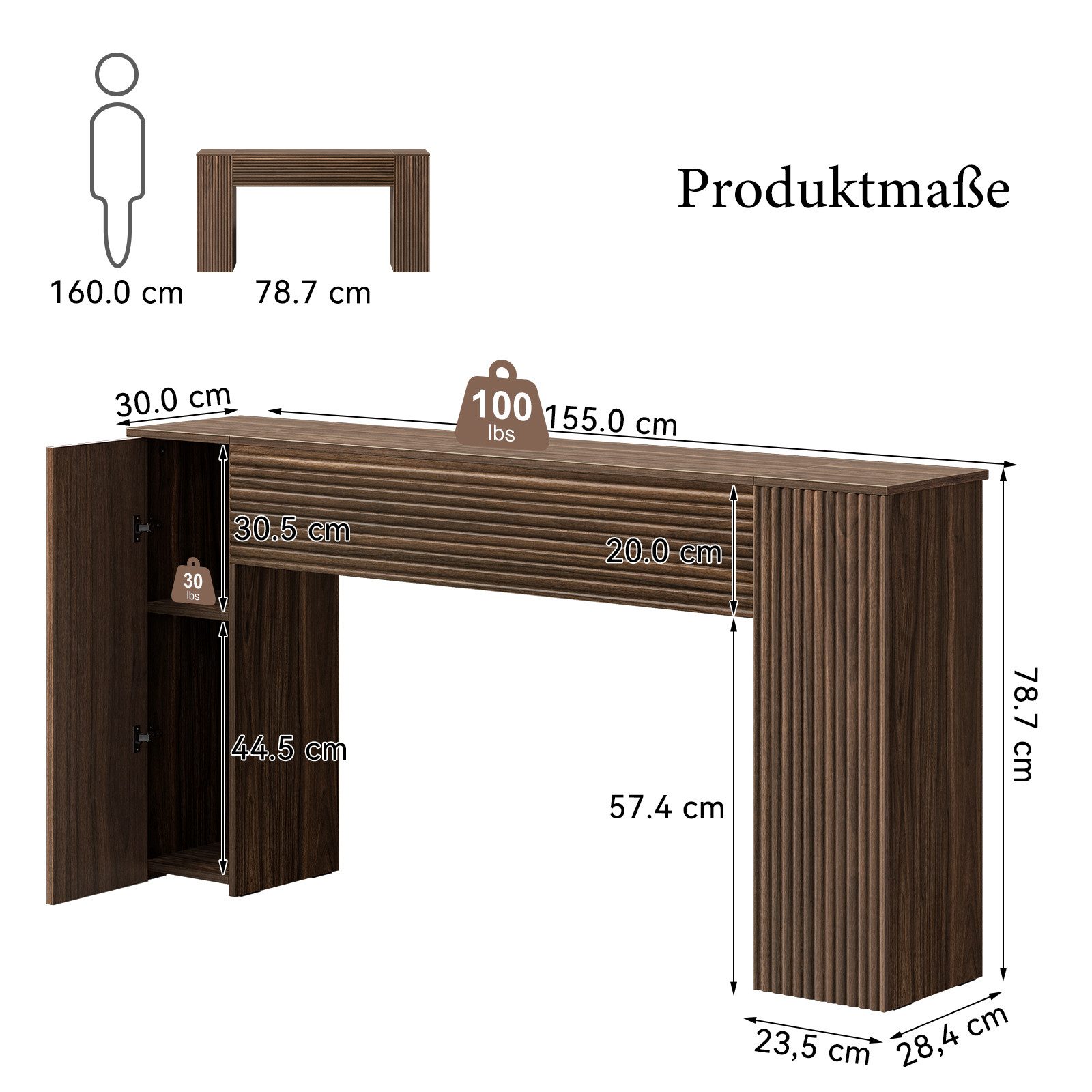 FABATO Beistelltisch 155 cm gewellte Konsole mit 2 versteckten Stauraumfächern (1-St), Einstiegs- & Flurtisch für Wohnzimmer, Diele oder Foyer – Bild 5 von 5