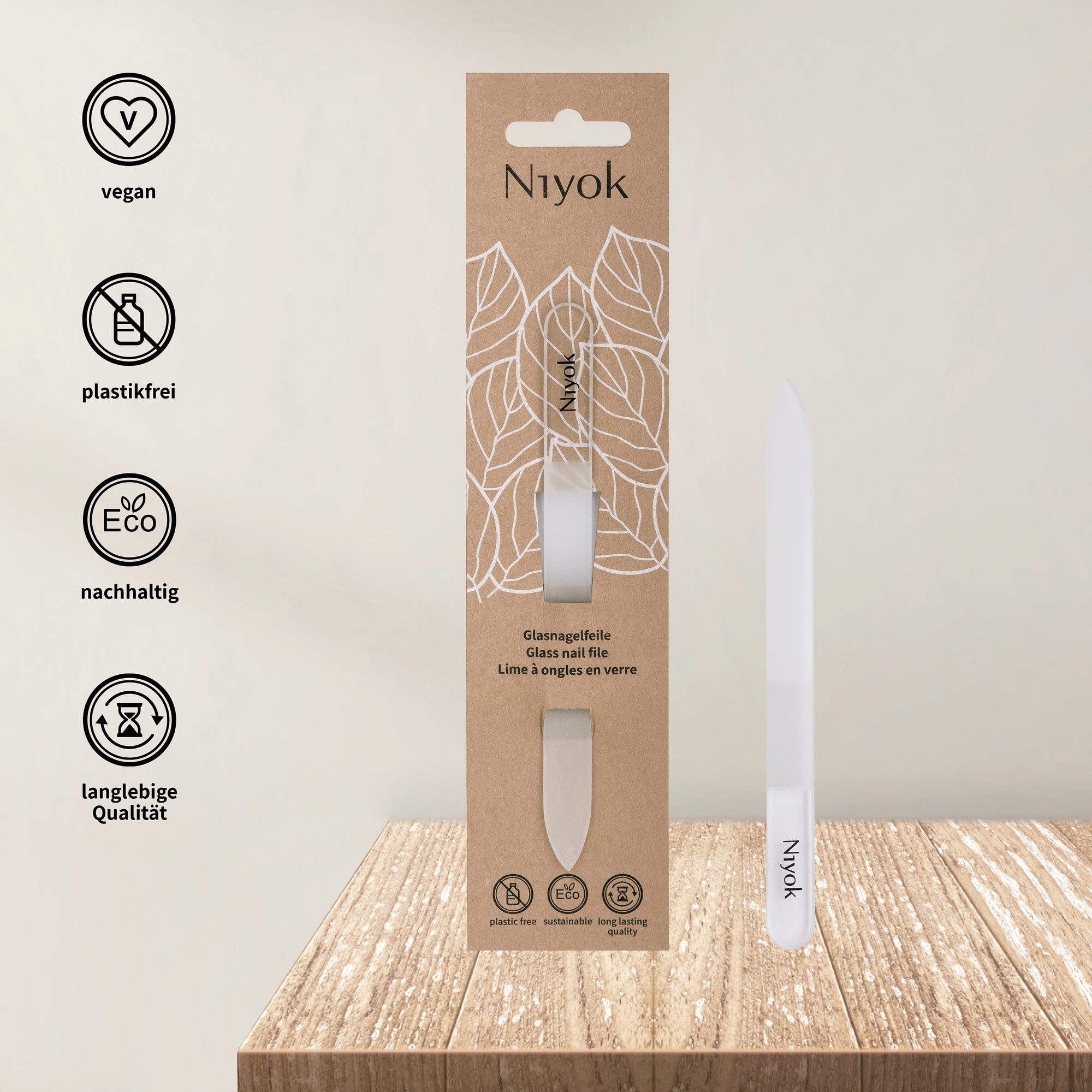 Niyok Glasnagelfeile für natürliche Nägel mit feiner Kristalloberfläche für sauberes Feilen, langlebig & hygienisch, nachhaltig & plastikfrei