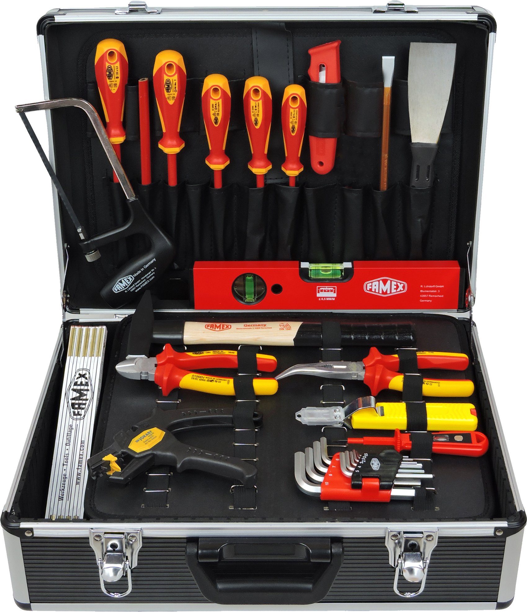 den Werkzeugkoffer Werkzeug 789-10 Set Alu FAMEX TOP-Qualität mit (Werkzeugkoffer, für Elektriker, Werkzeugset 31-St),