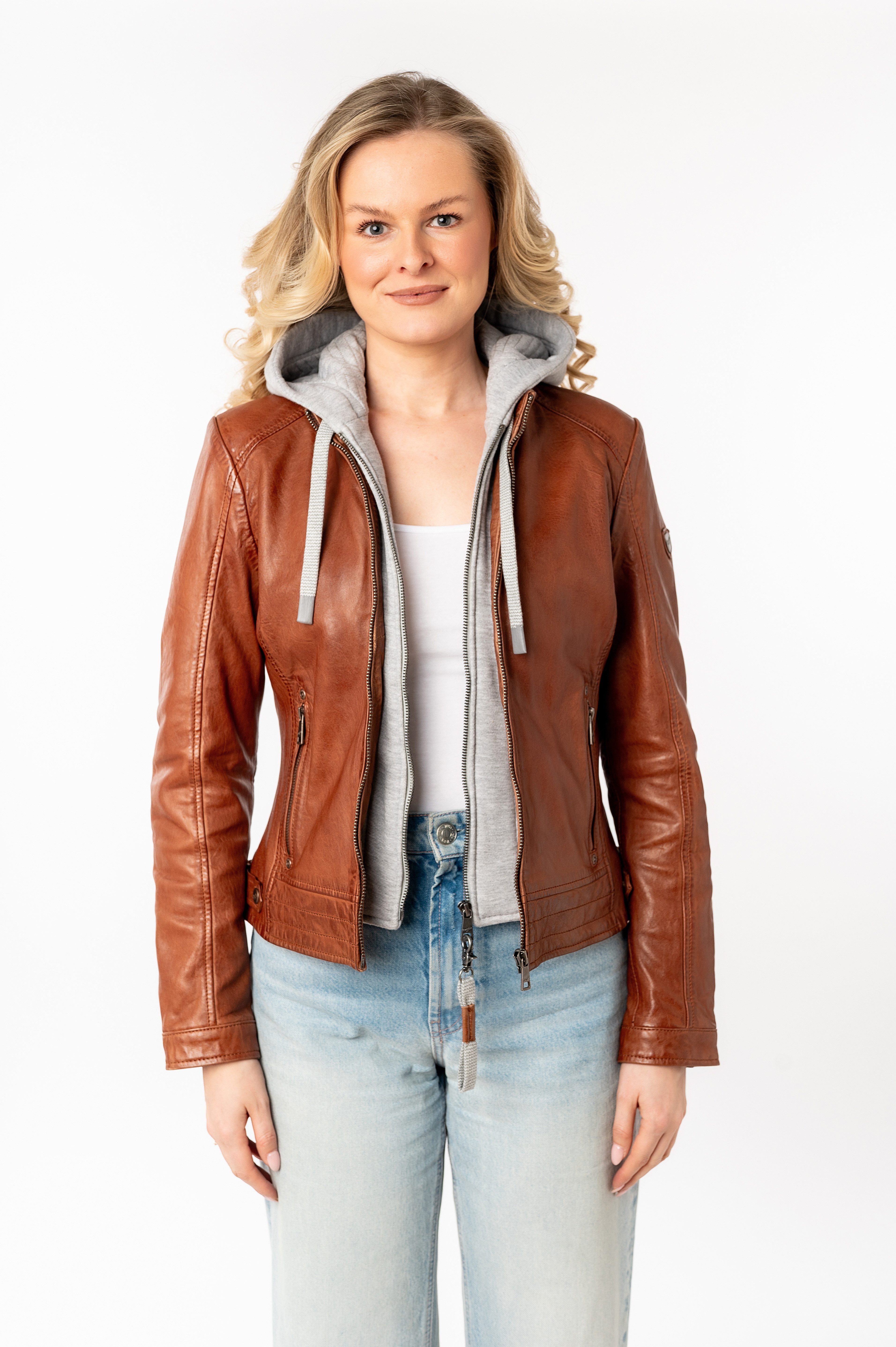 Mauritius Lederjacke MWAleni mit Jerseykapuze und Stehkragen günstig online kaufen