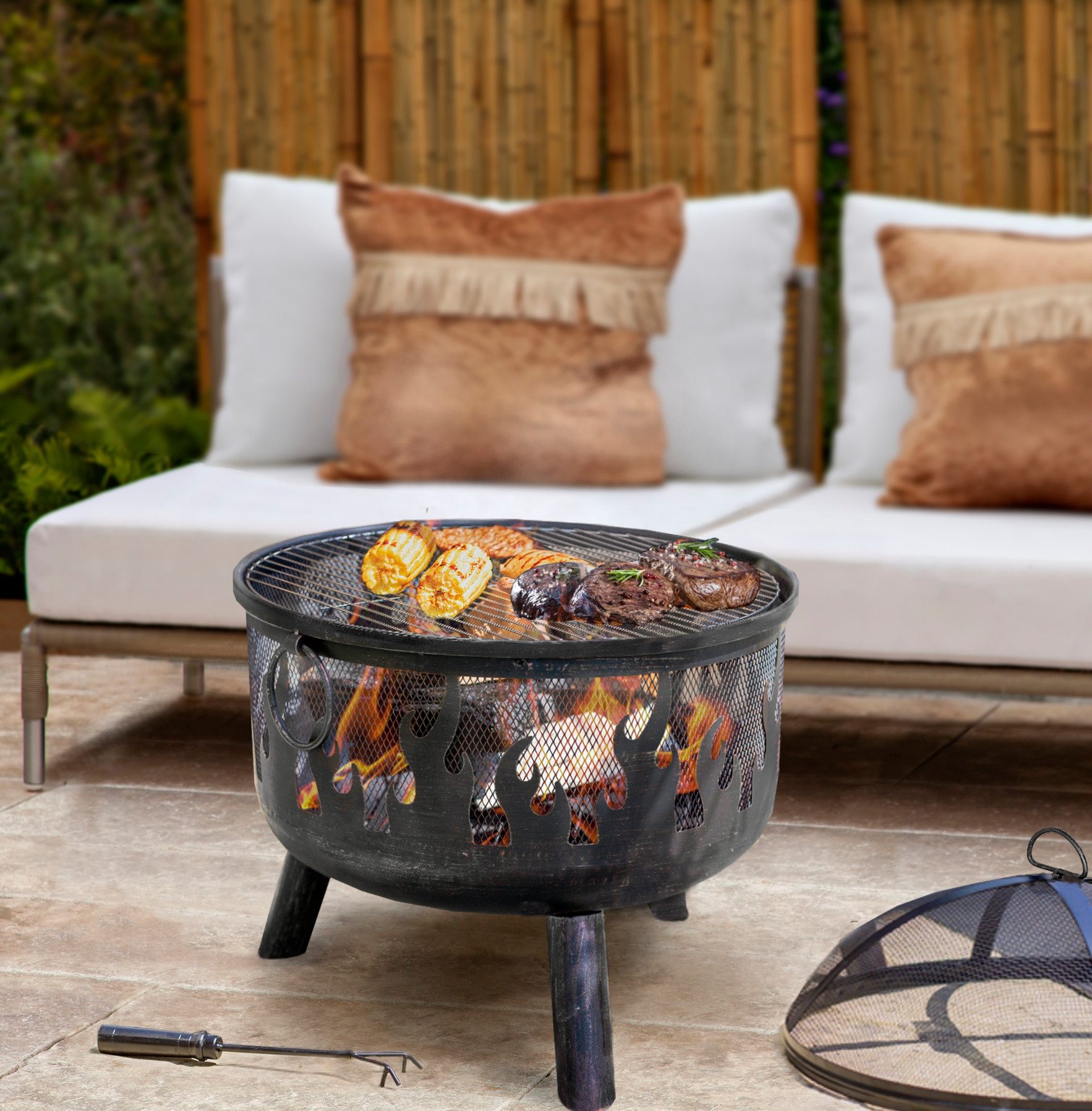 Buschbeck Feuerschale Faya, ØxH: 53x55 cm, mit Funkenschutzhaube und Grillrost