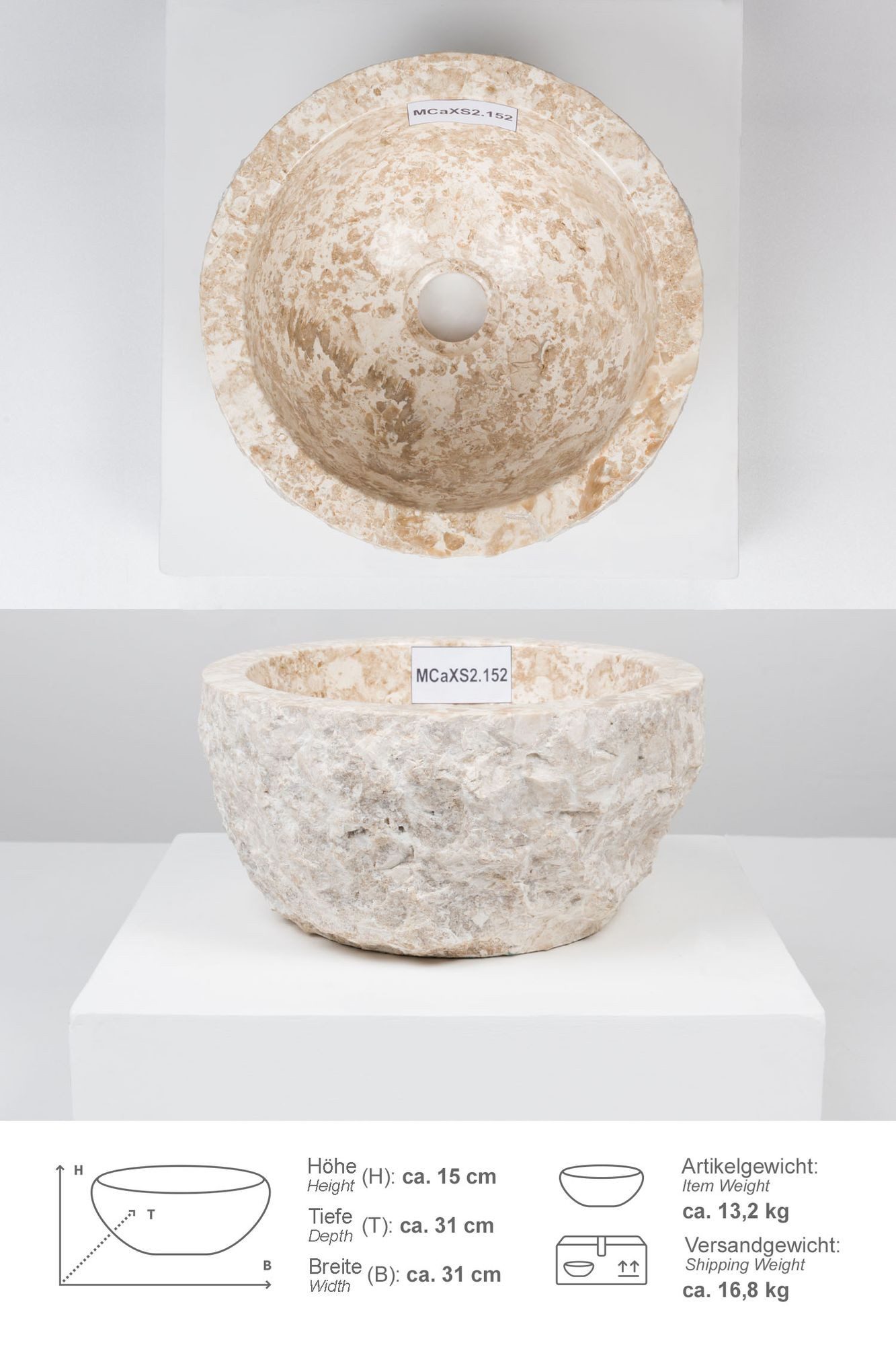 wohnfreuden Aufsatzwaschbecken Erosi Marmor Waschbecken 30 cm creme (Kein S günstig online kaufen