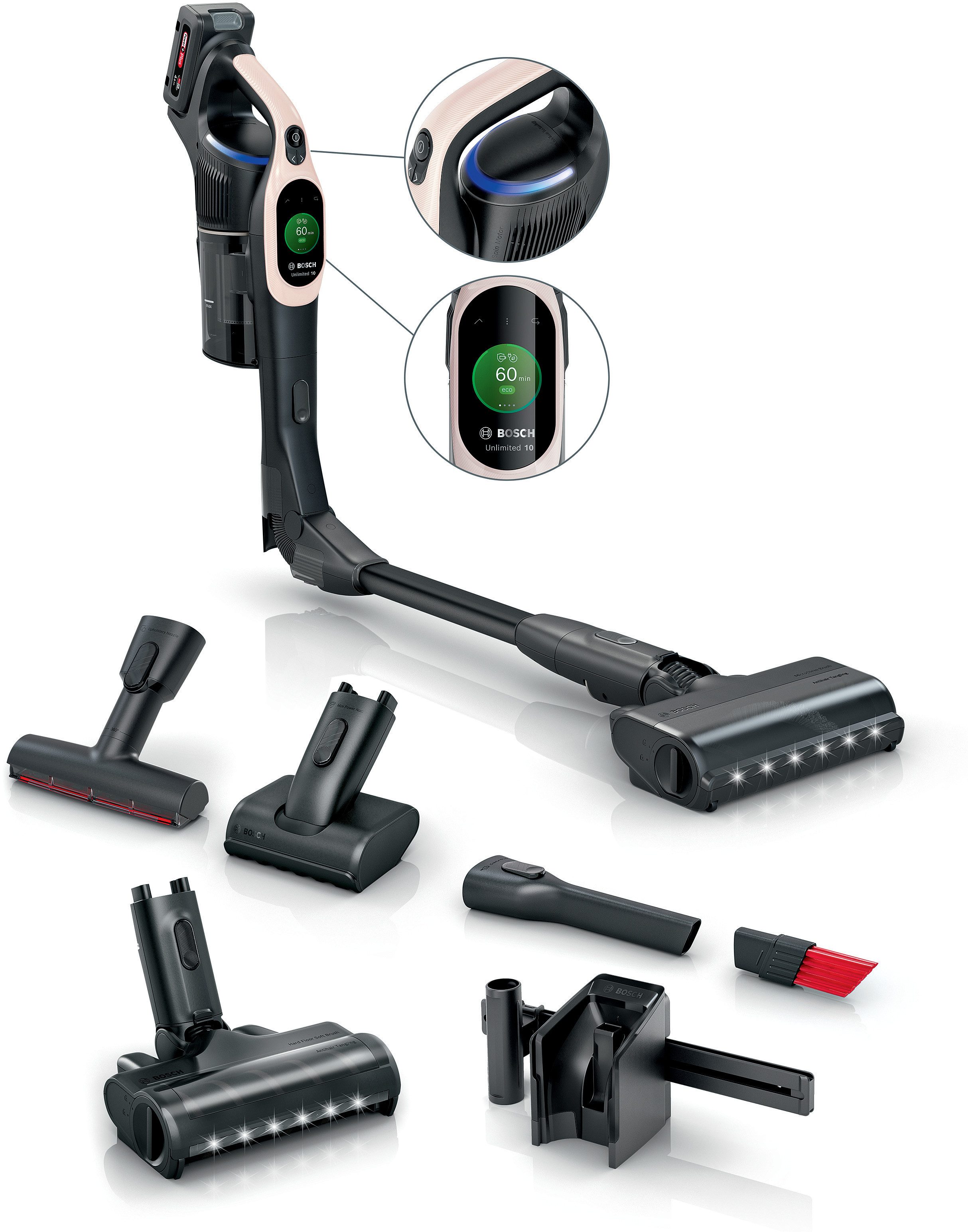 BOSCH Akku-Stielstaubsauger Unlimited 10 BKS1041RHF, MicroClean™ Technology, Display, Knickrohr, beutellos, HEPA-Filtersystem, 10 Jahre Motorgarantie, LED-Licht, powder rose