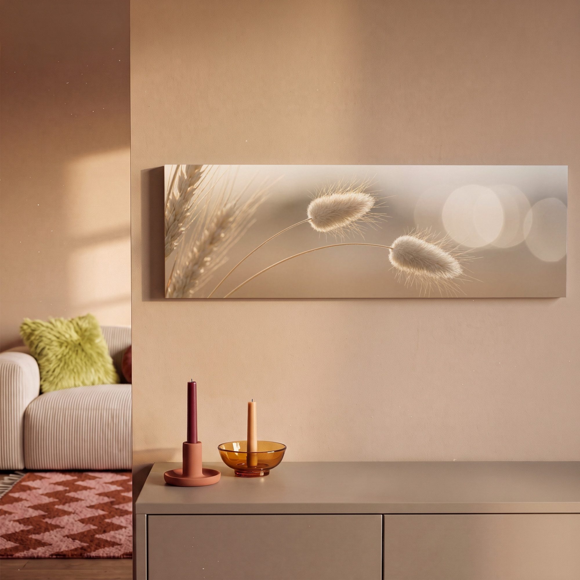 OneMillionCanvasses® Leinwandbild Panorama Dunstschwanzgras - Grannenhaare - Sonnenlicht, Fotodruck (1 St), Wandbild, Deko Schlafzimmer Wohnzimmer Flur 60x20 cm – Bild 2 von 5