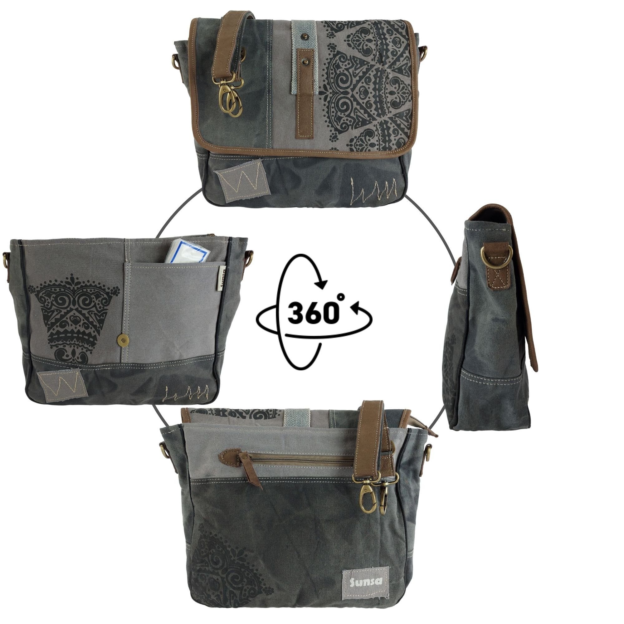 Sunsa Messenger Bag Damen Umhängetasche mit Mandala Design Crossbody Bag große Tasche