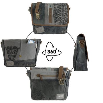 Sunsa Messenger Bag Canvas Messenger Tasche. Große Umhängetasche mit Mandala Design. Grau/ schwarz Crossbody Bag mit Handyfach unter der Frontklappe. 52508