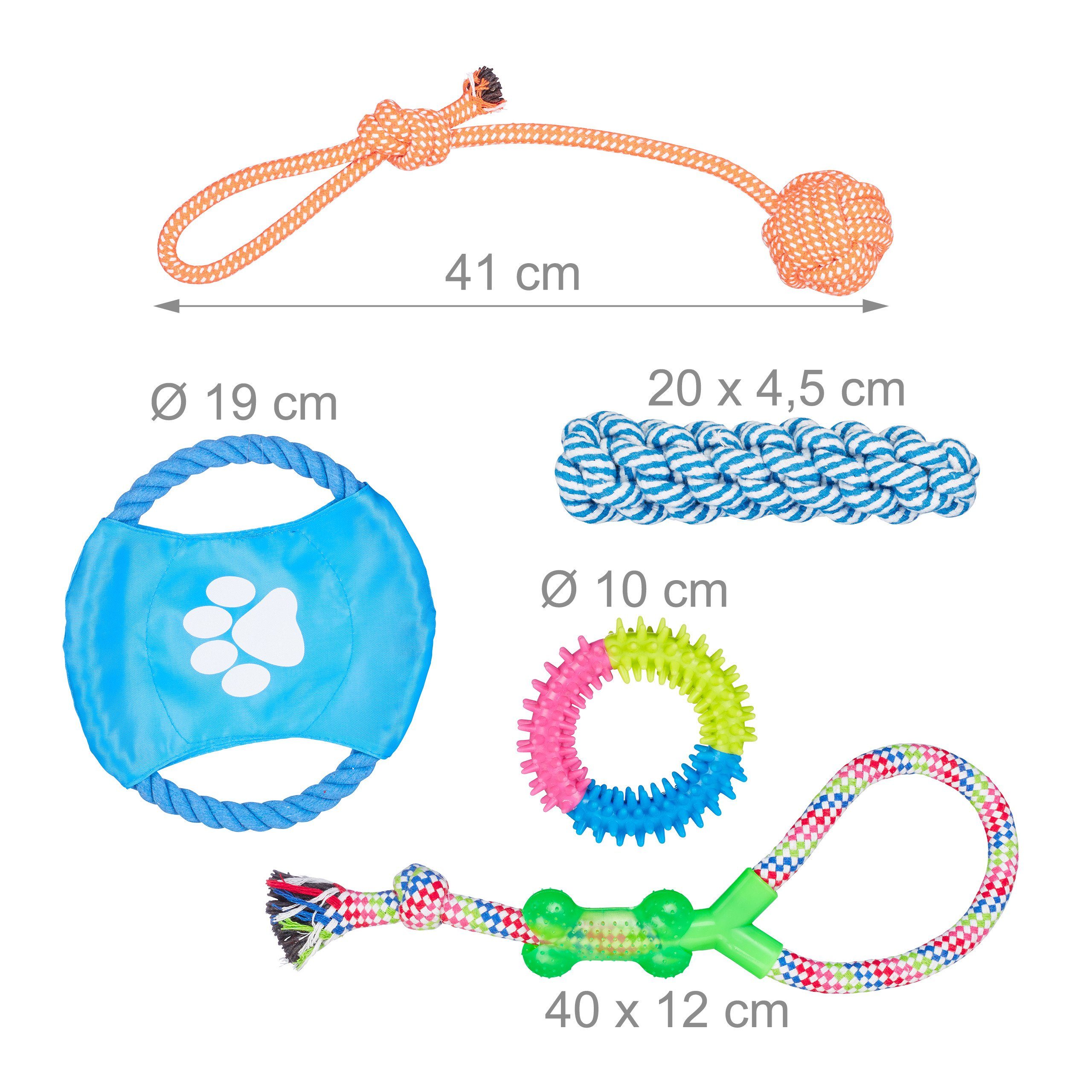 relaxdays Tiertaue Hundespielzeug Set 10 teilig, Baumwolle