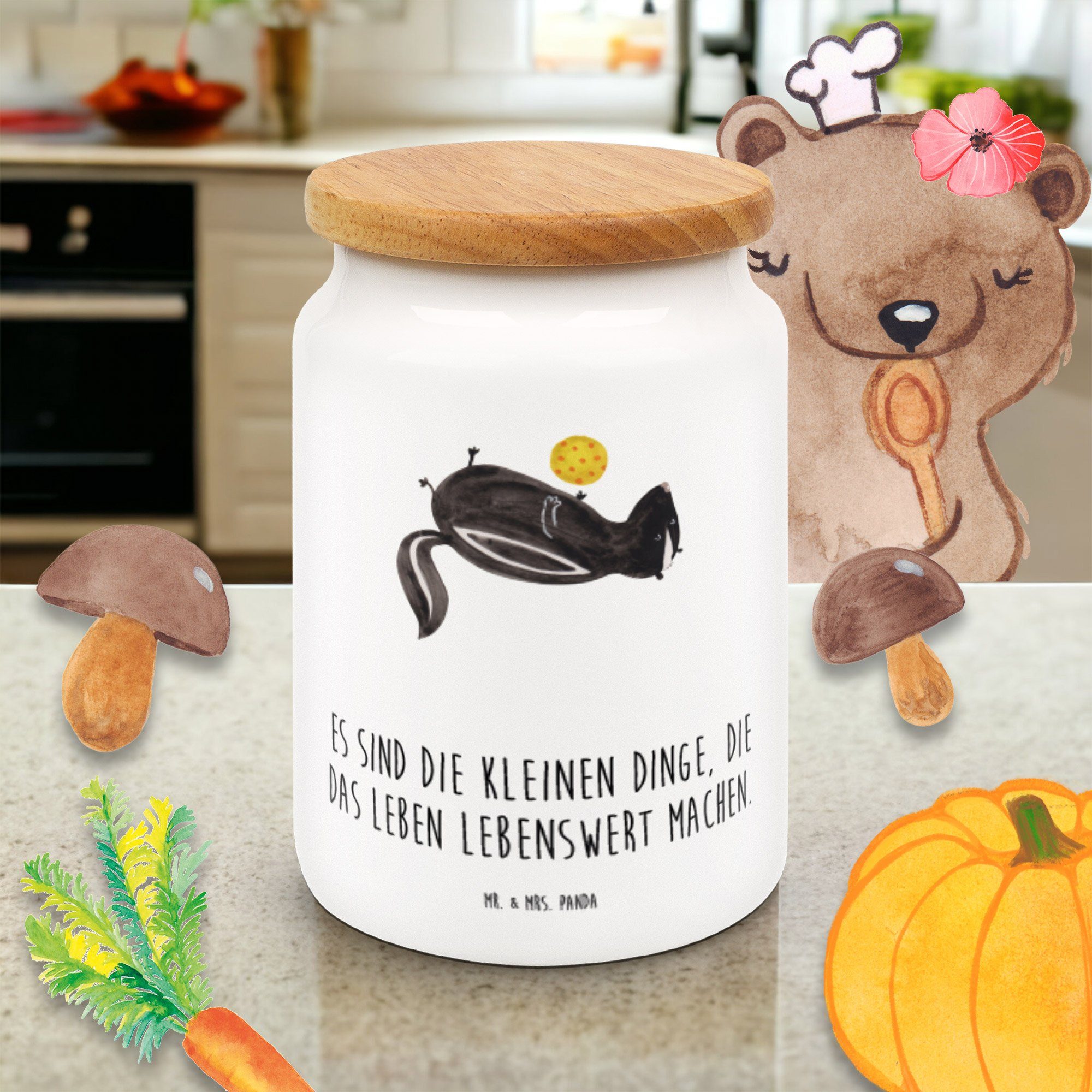 Mr. & - Keramik, Vorratsbehälter, Geschenk, Panda Weiß (1-tlg) Vorratsdose Stinktier verspielt, Mrs. Ball - Skunk